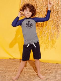 Petit Bateau Kids' Stripe Graphic Long Sleeve T-Shirt, Navy, Navy