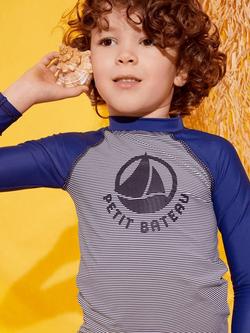 Petit Bateau Kids' Stripe Graphic Long Sleeve T-Shirt, Navy - view 2, Navy