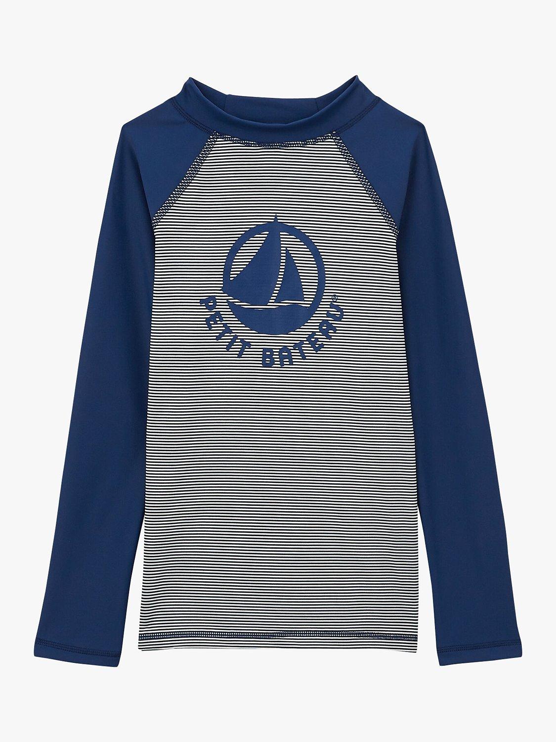 Product image 3 of 5, which shows Petit Bateau Kids' Stripe Graphic Long Sleeve T-Shirt, Navy, 3 years