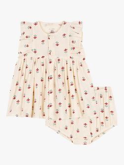 Petit Bateau Baby Gauze Floral Dress & Bloomer Set, Avalanche/Multi, Avalanche/Multi