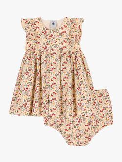 Petit Bateau Baby Poplin Floral Dress & Bloomer Set, Avalanche/Multi, Avalanche/Multi