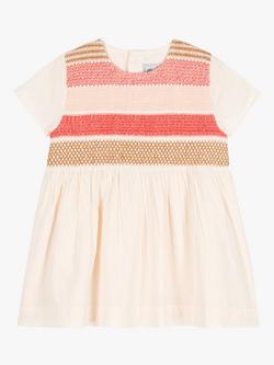 Petit Bateau Baby Smocked Short Sleeved Dress, Multi, Multi