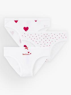 Petit Bateau Kids' Heart Organic Cotton Briefs, Pack of 3, Marshmallow/Terkuit, Marshmallow/Terkuit