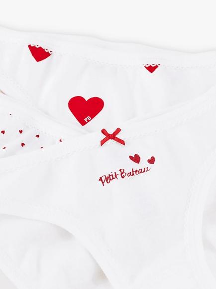 Petit Bateau Kids' Heart Organic Cotton Briefs, Pack of 3, Marshmallow/Terkuit - view 2, Marshmallow/Terkuit