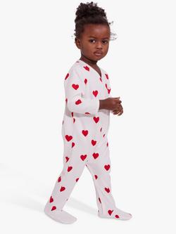 Petit Bateau Baby Heart Print Sleepsuit, Marshmallow/Terkuit, Marshmallow/Terkuit