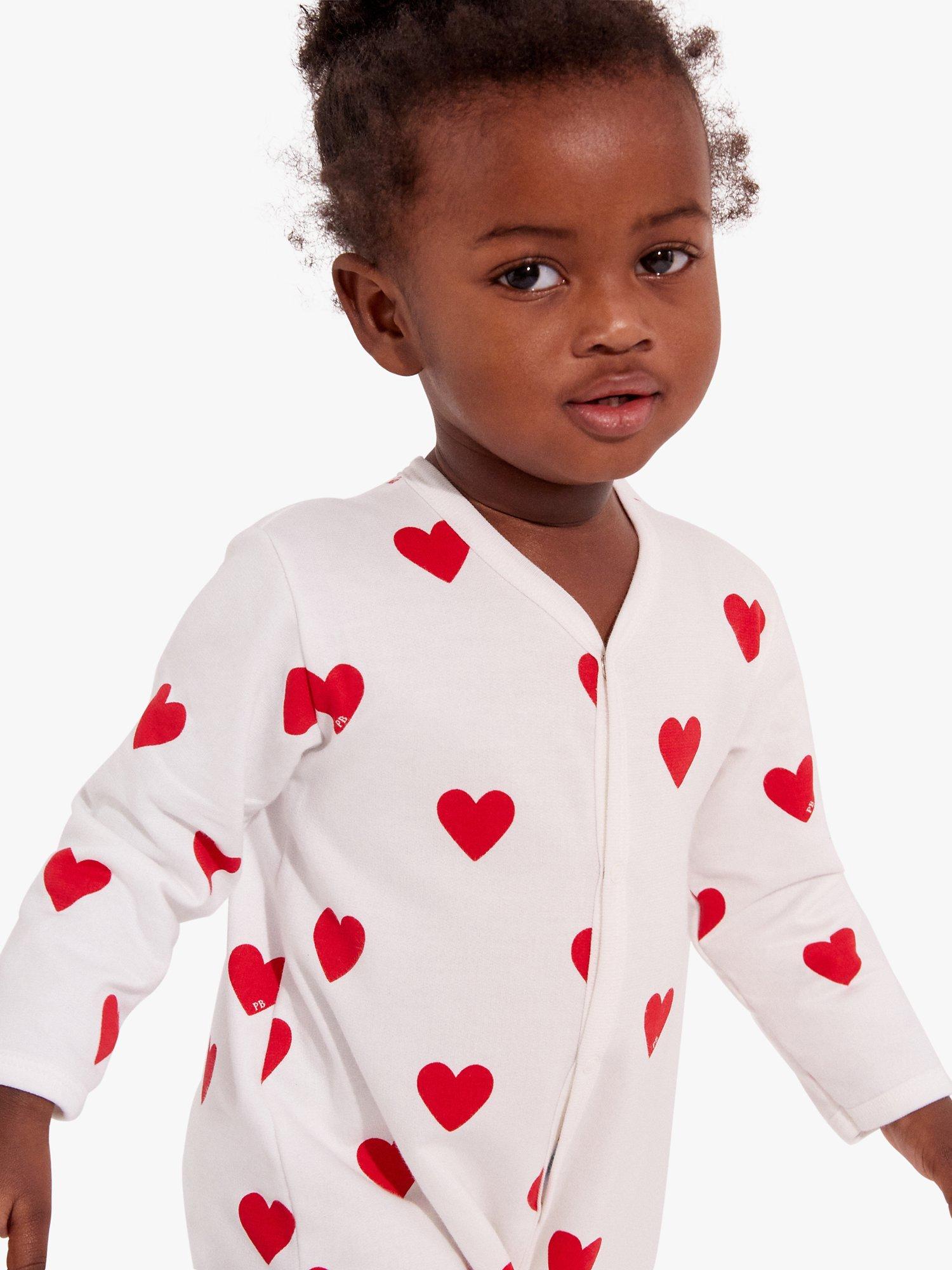 Product image 3 of 4, which shows Petit Bateau Baby Heart Print Sleepsuit, Marshmallow/Terkuit, 24 months