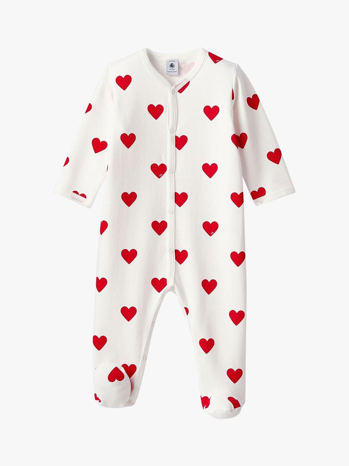 Product image 4 of 4, which shows Petit Bateau Baby Heart Print Sleepsuit, Marshmallow/Terkuit, 24 months