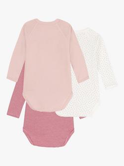 Petit Bateau Baby Stripe Spot and Plain Bodysuit, Pack of 3, Pink/Multi - view 2, Pink/Multi