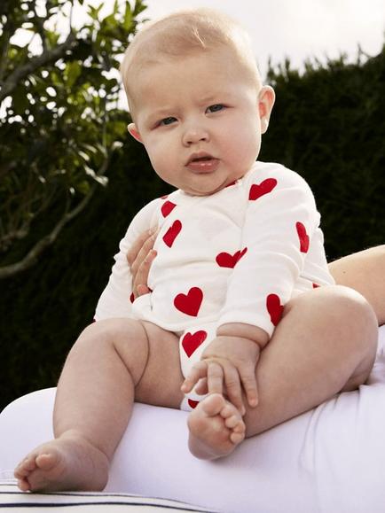Petit Bateau Baby Heart Organic Cotton Long Sleeve Wrap Bodysuit, Pack of 3, Marshmallow/Terkuit