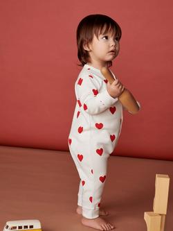 PetitBateau Baby Organic Cotton Heart Print Sleepsuit, Marshmallow/Terkuit - view 2, Marshmallow/Terkuit