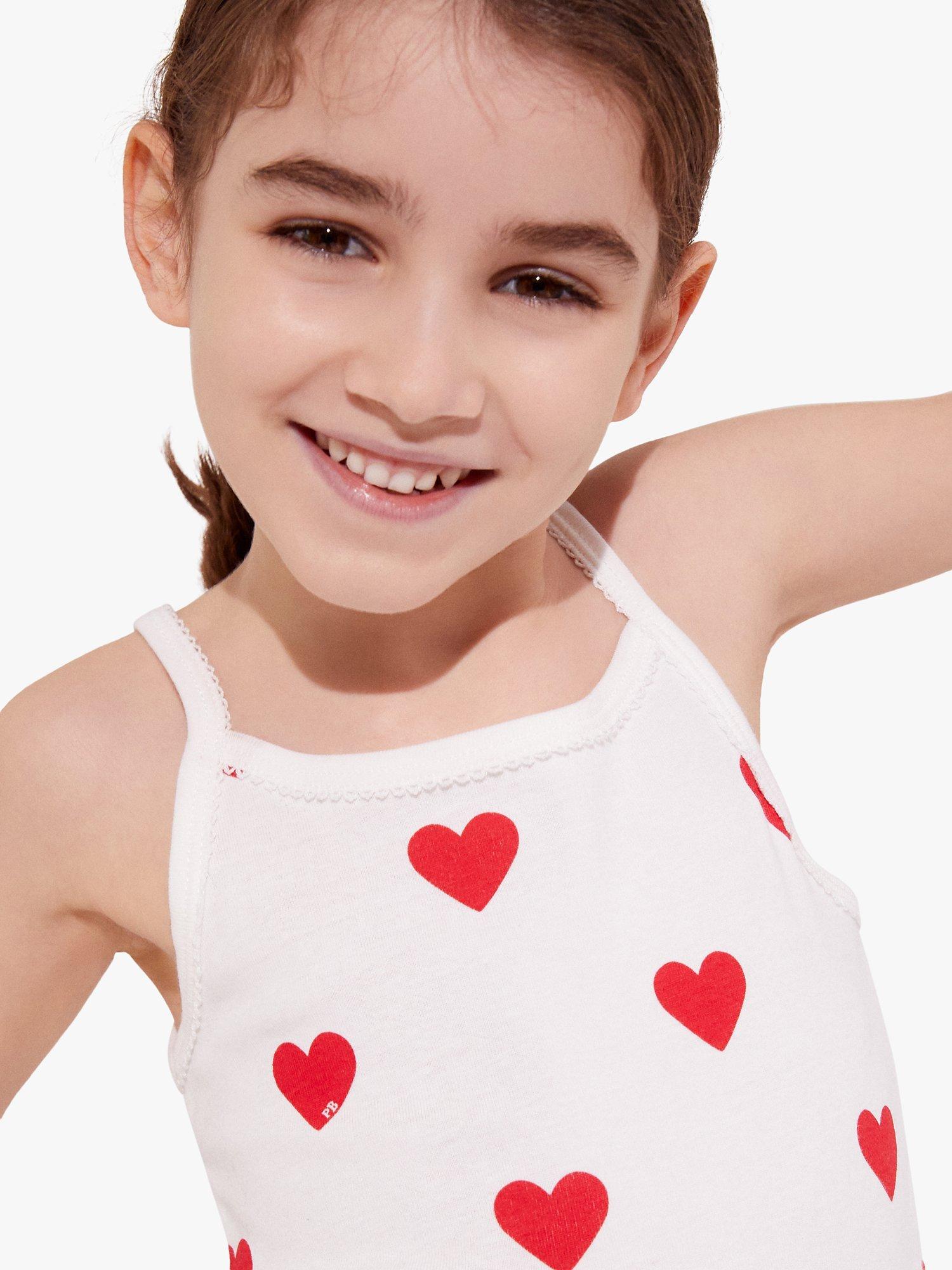 Product image 1 of 3, which shows Petit Bateau Kids' Heart Print Cotton Vests, Pack of 2, White/Red, 2 years