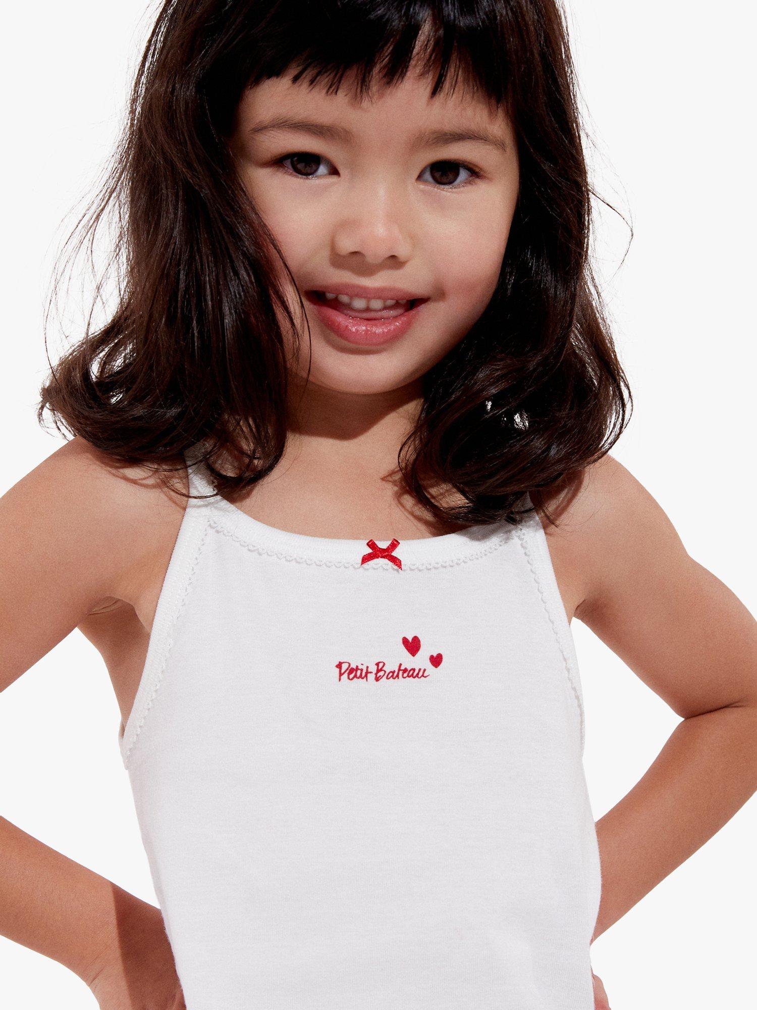 Product image 2 of 3, which shows Petit Bateau Kids' Heart Print Cotton Vests, Pack of 2, White/Red, 2 years