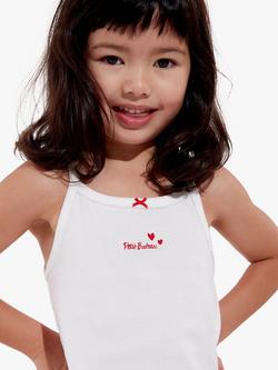 Petit Bateau Kids' Heart Print Cotton Vests, Pack of 2, White/Red - view 2, White/Red