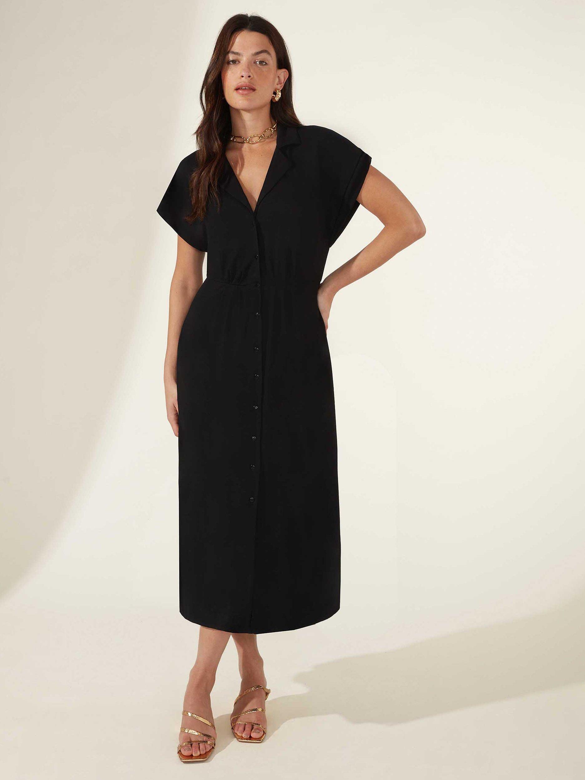 Ro&Zo Jersey Cuff Shirt Midi Dress, Black