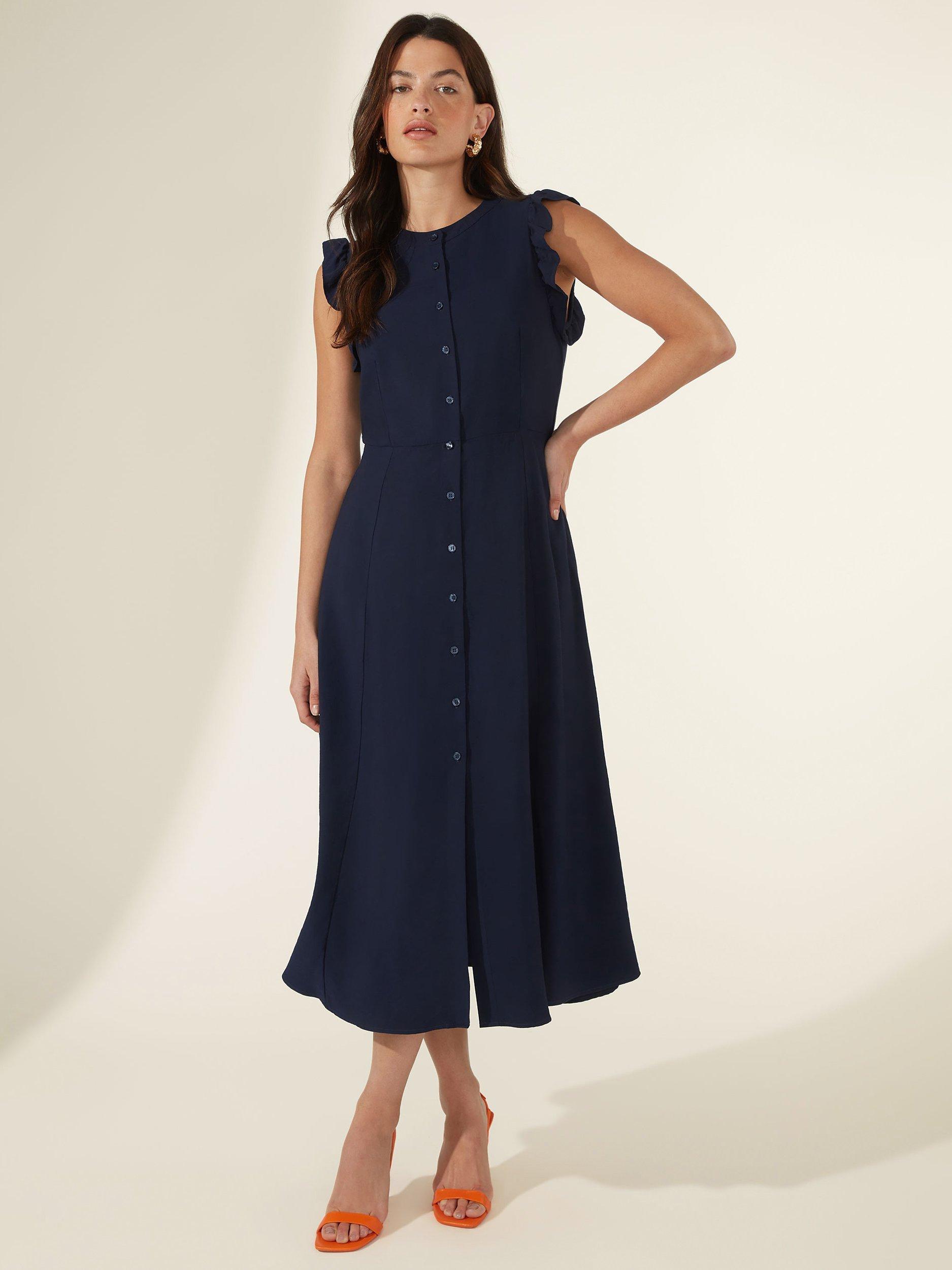 Ro&Zo Navy Frill Shoulder Dress, Navy
