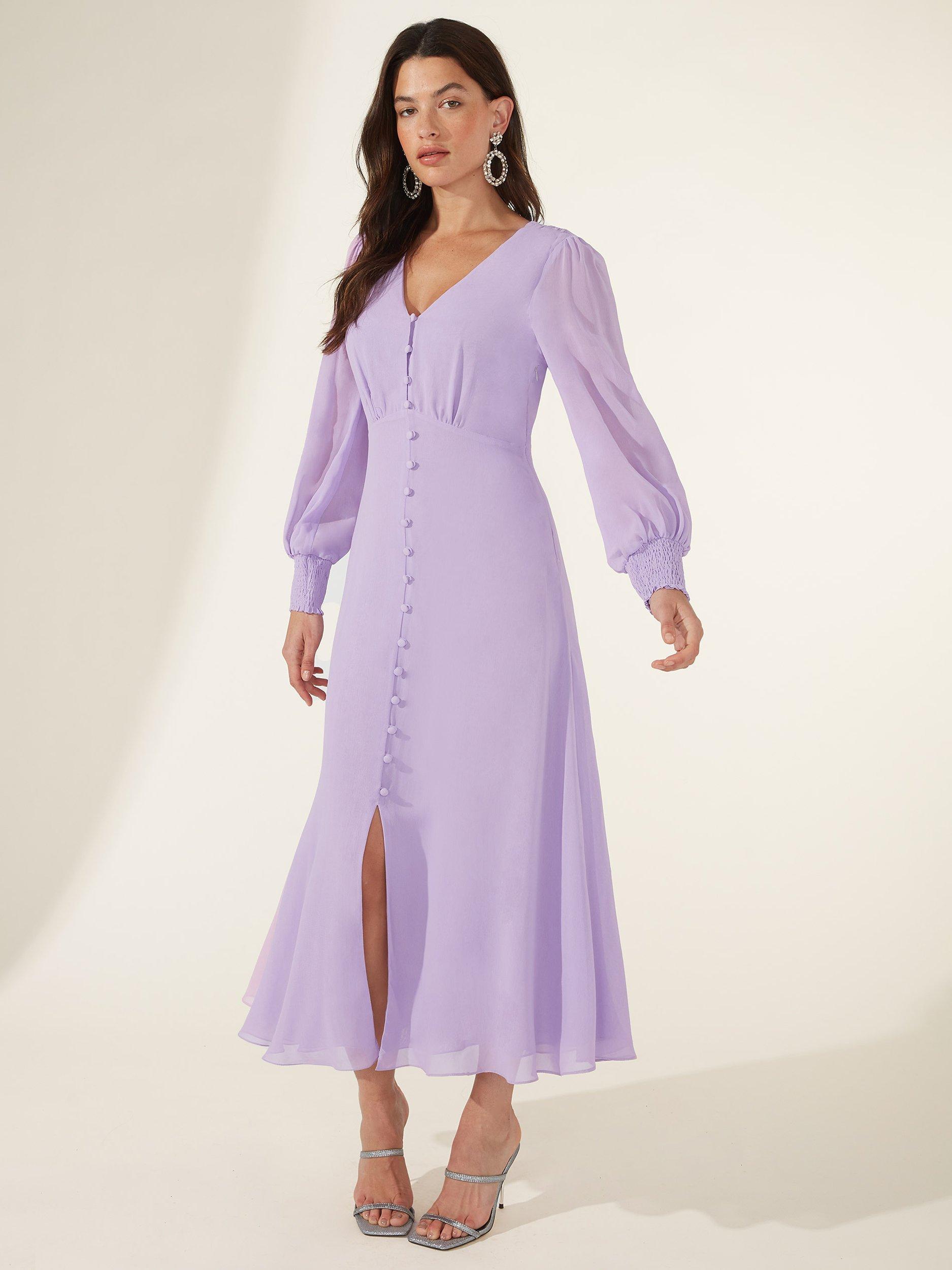 Ro&Zo Grace Button Front Midi Tea Dress, Lilac