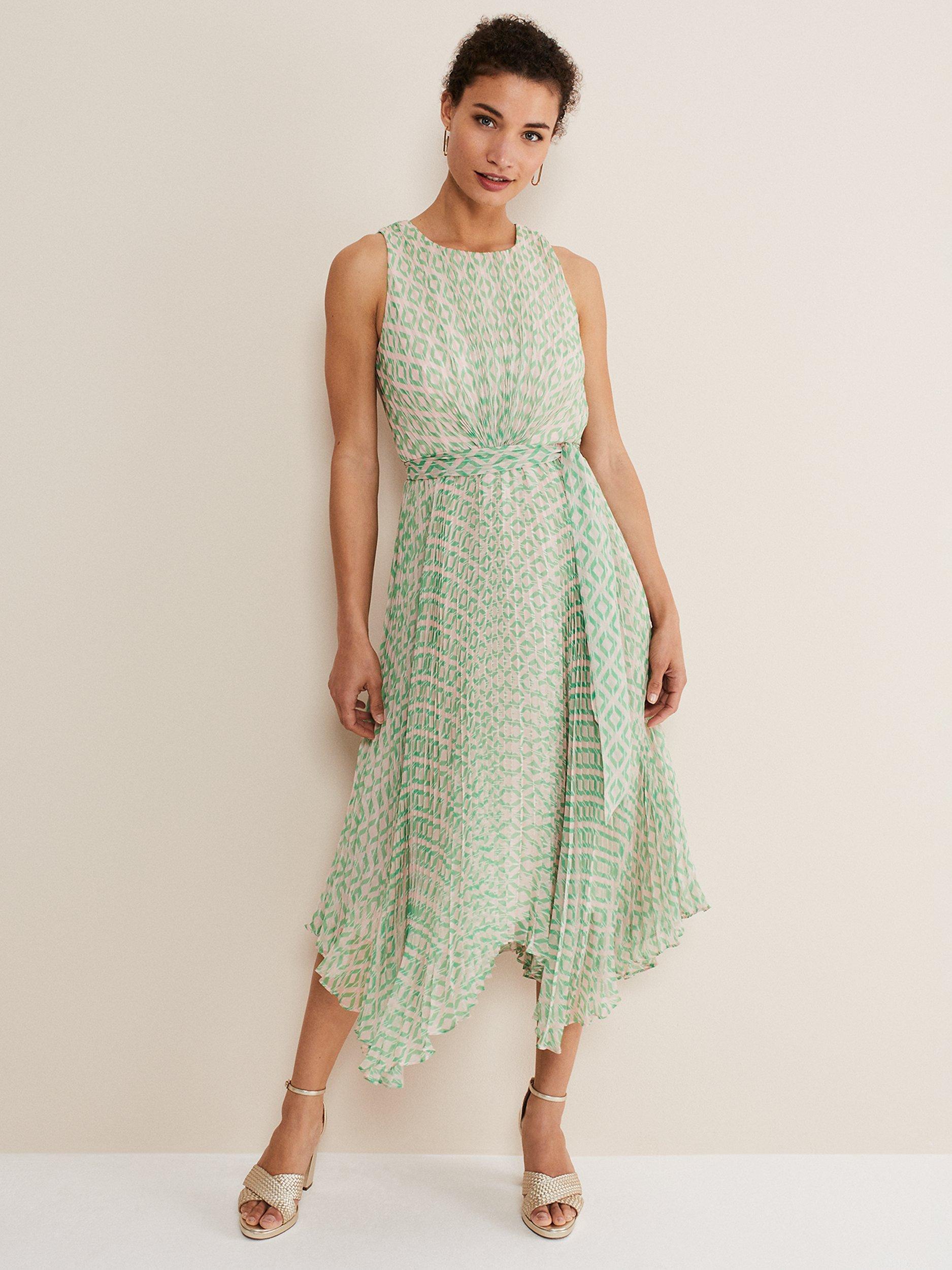 Phase Eight Vanya Pleated Sunray Midi Dress, Green
