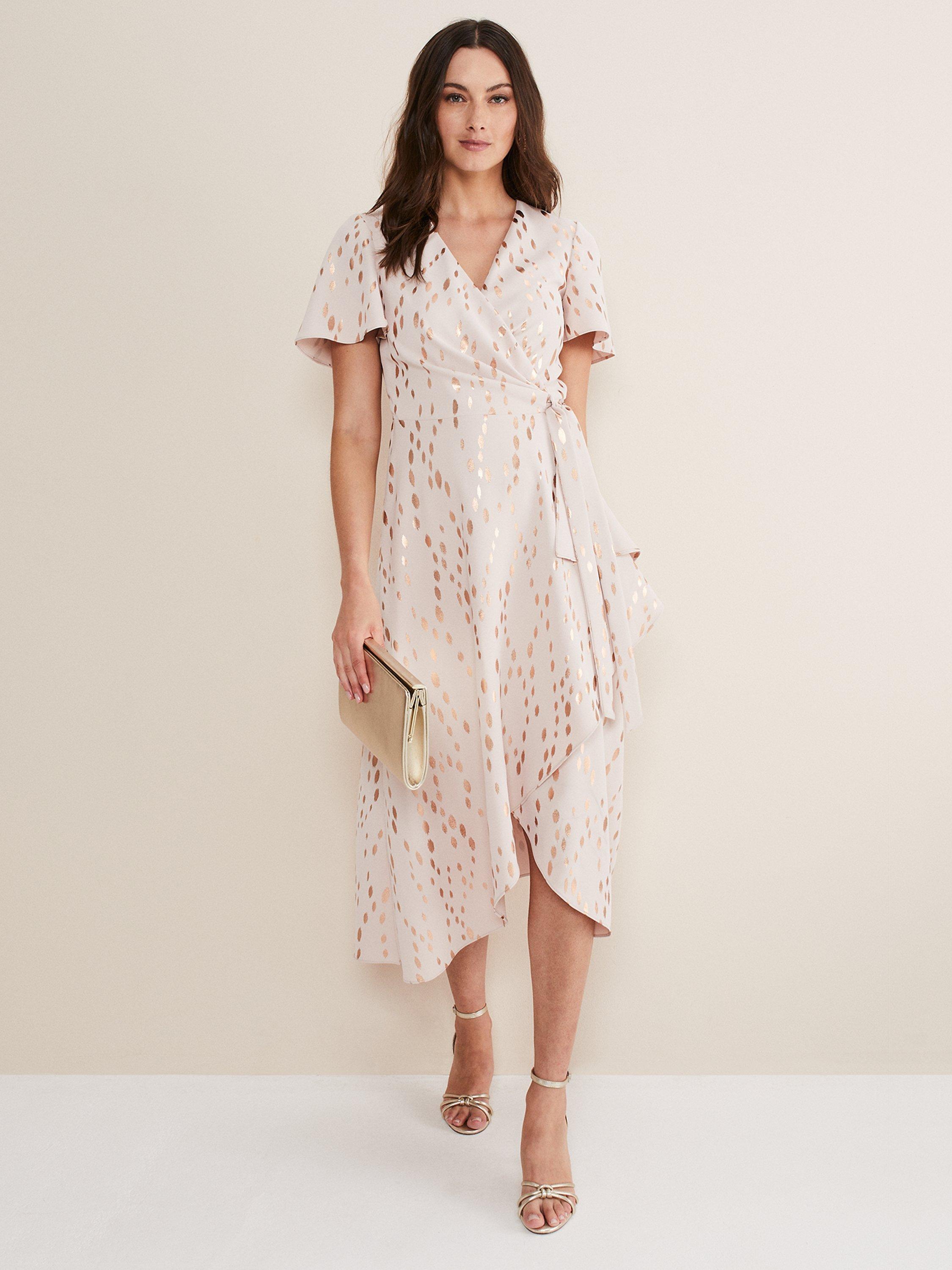 Phase Eight Julissa Spot Print Midi Dress Cameo Rose Gold