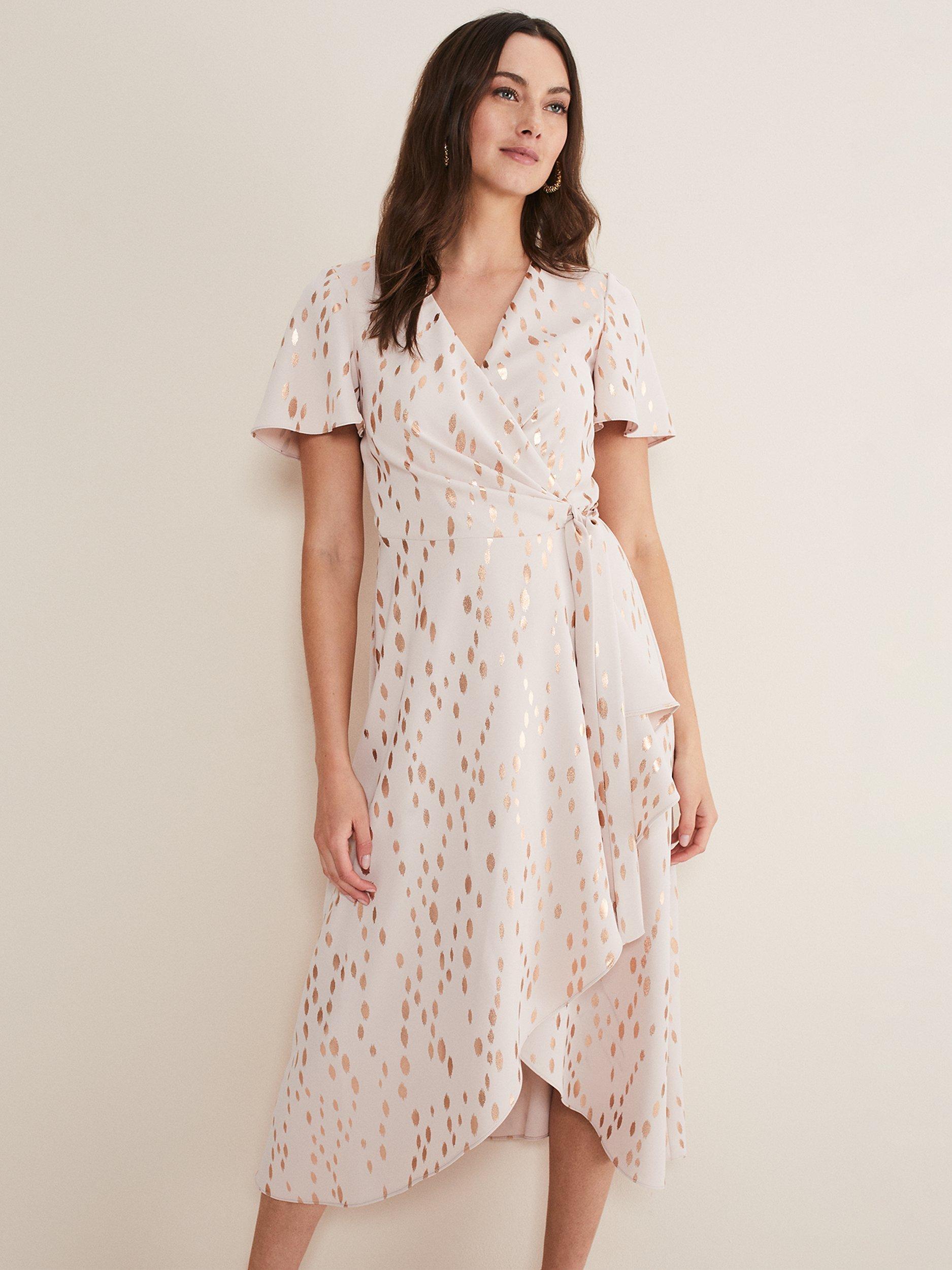 Phase Eight Julissa Spot Print Midi Dress Cameo Rose Gold