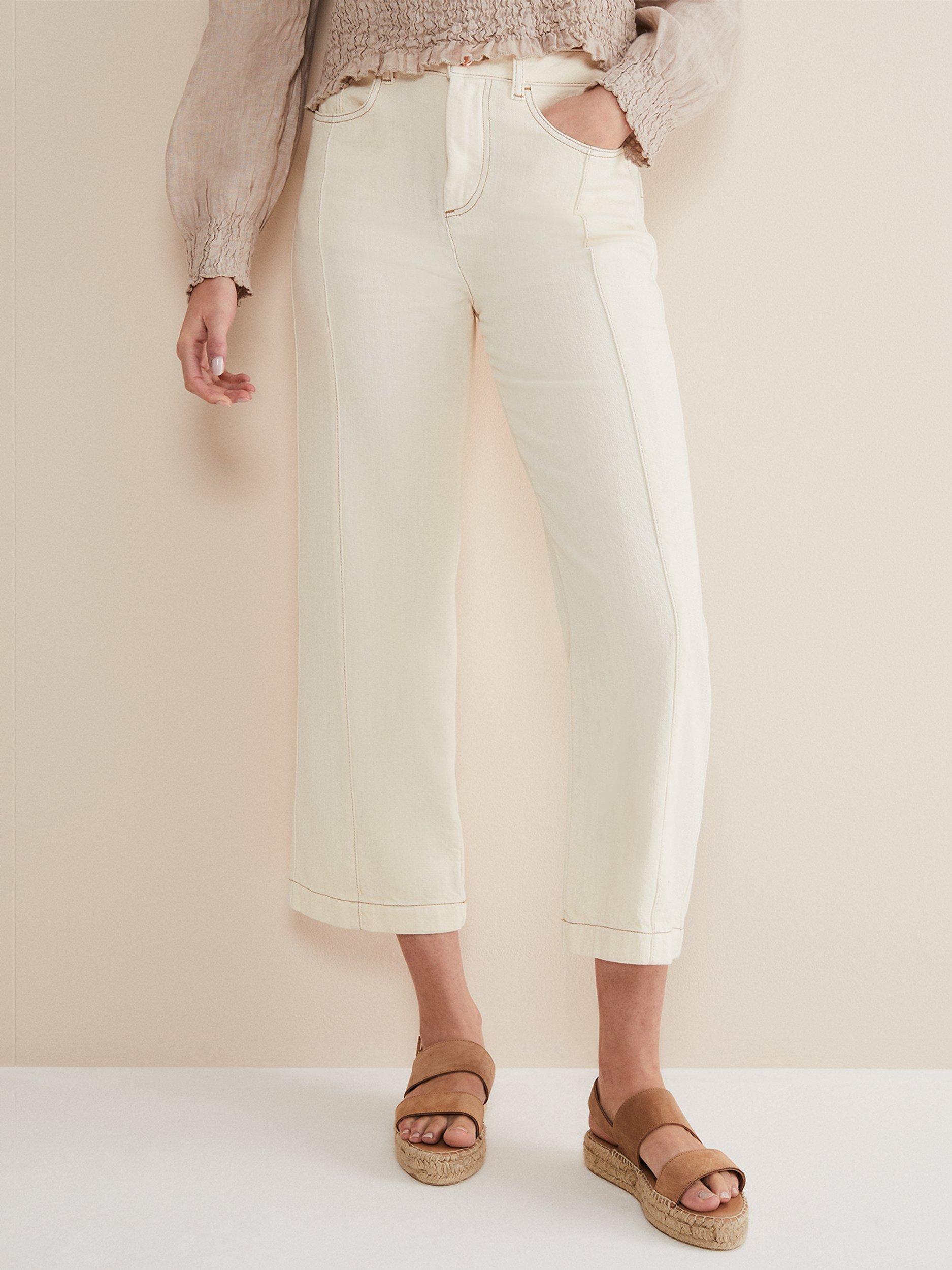 Product image 1 of 7, which shows Phase Eight Fraya Wide Leg Jeans, Ecru, 16
