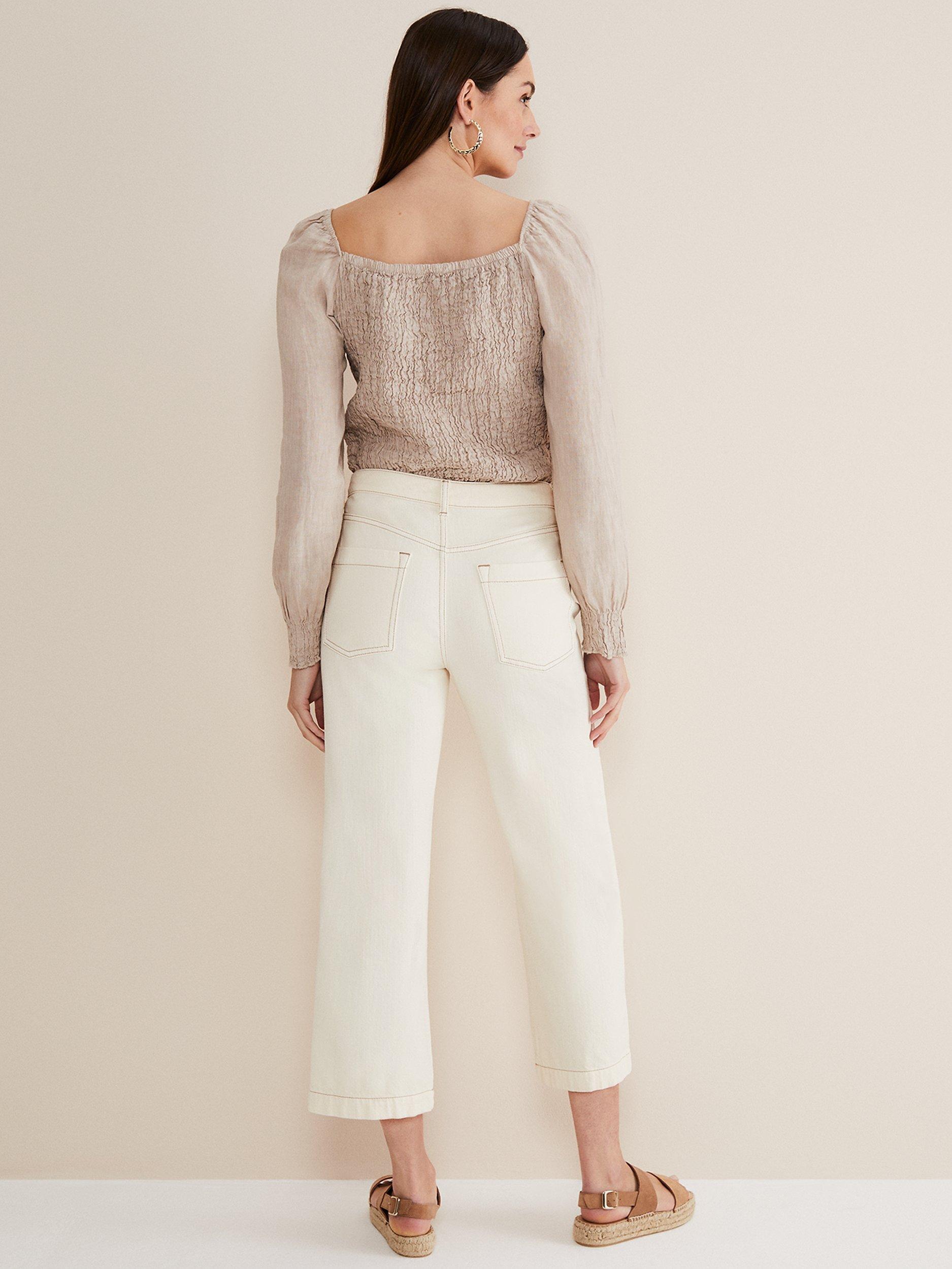 Product image 2 of 7, which shows Phase Eight Fraya Wide Leg Jeans, Ecru, 16