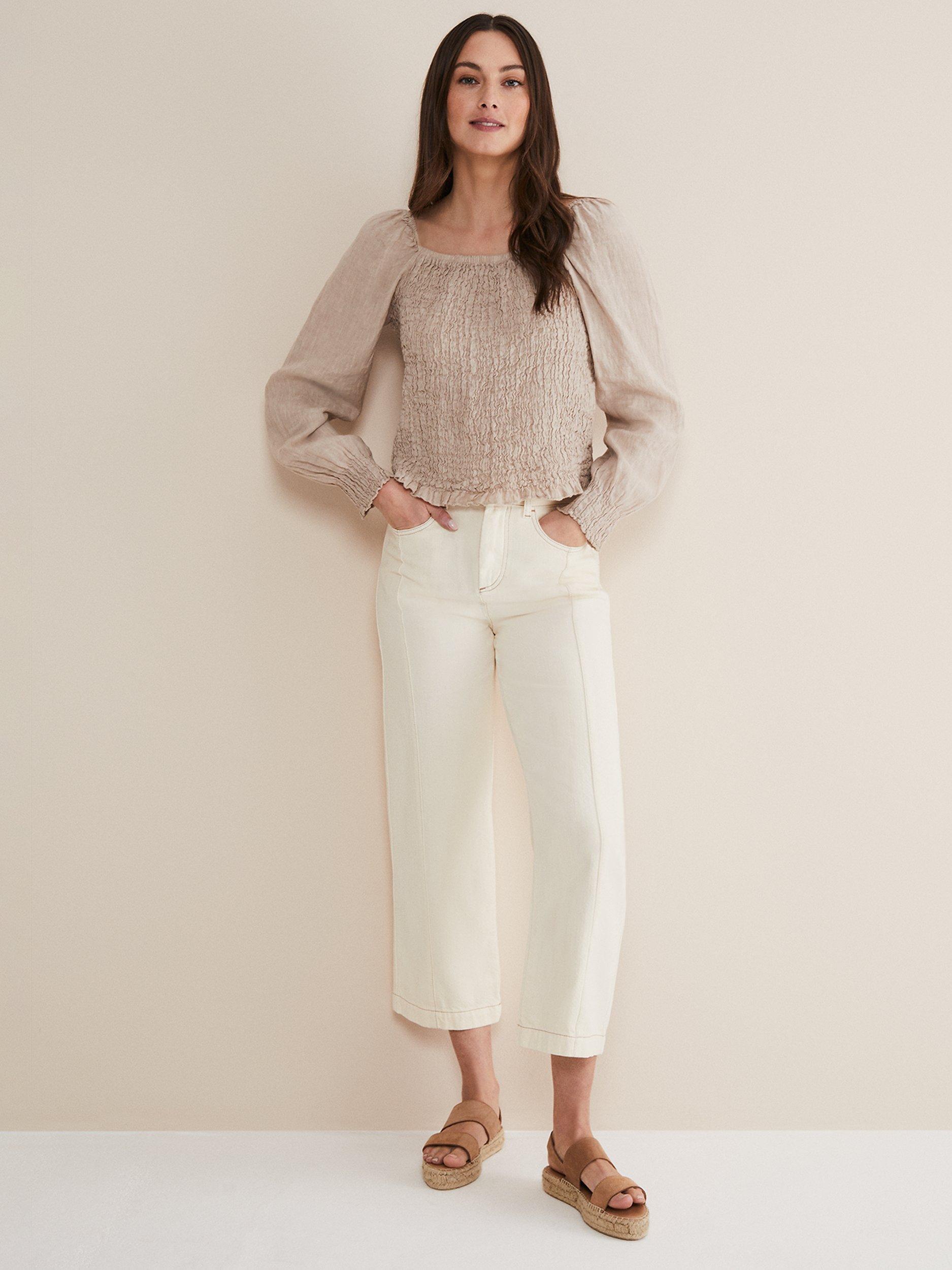 Product image 3 of 7, which shows Phase Eight Fraya Wide Leg Jeans, Ecru, 16