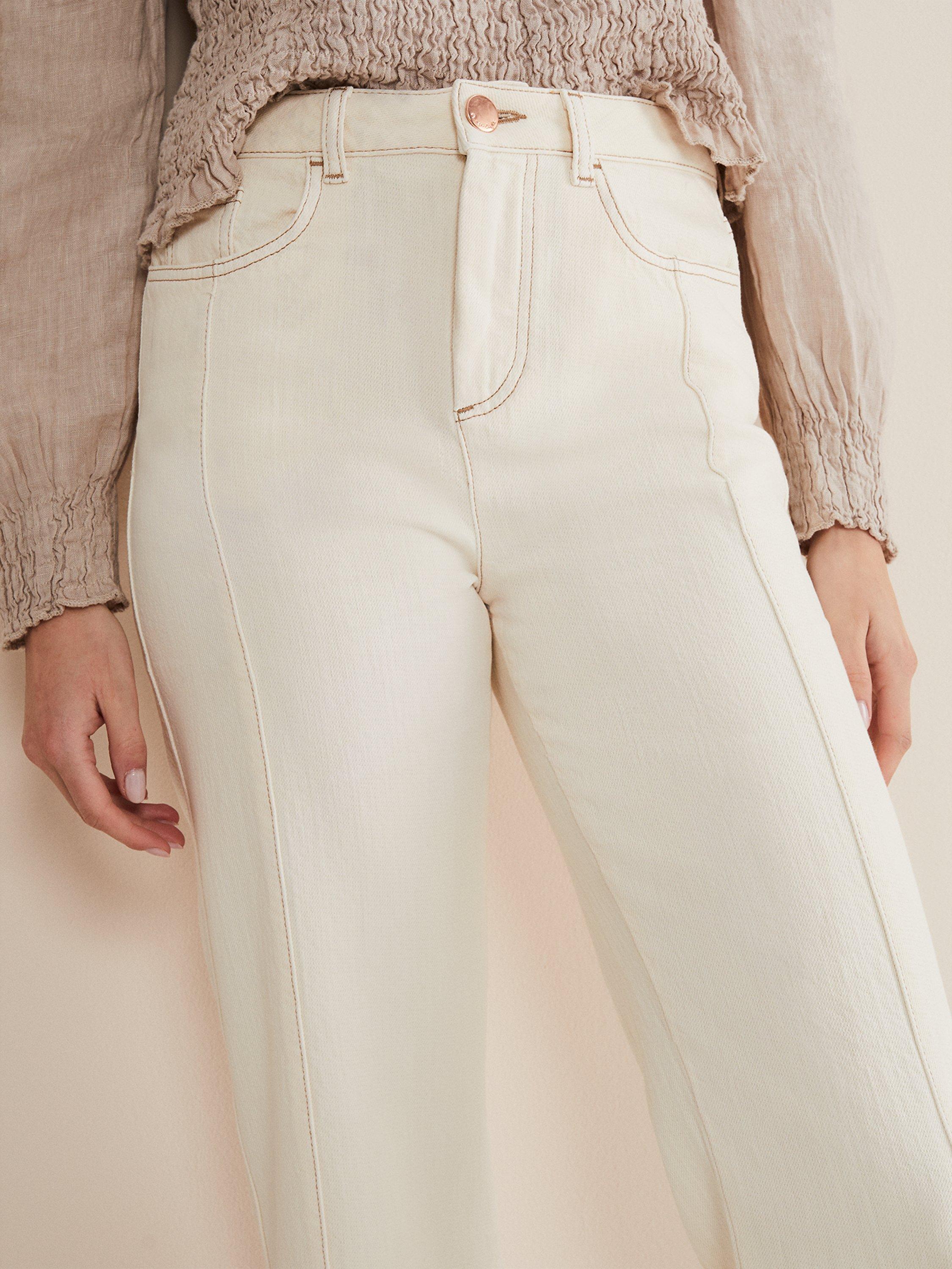 Product image 4 of 7, which shows Phase Eight Fraya Wide Leg Jeans, Ecru, 16