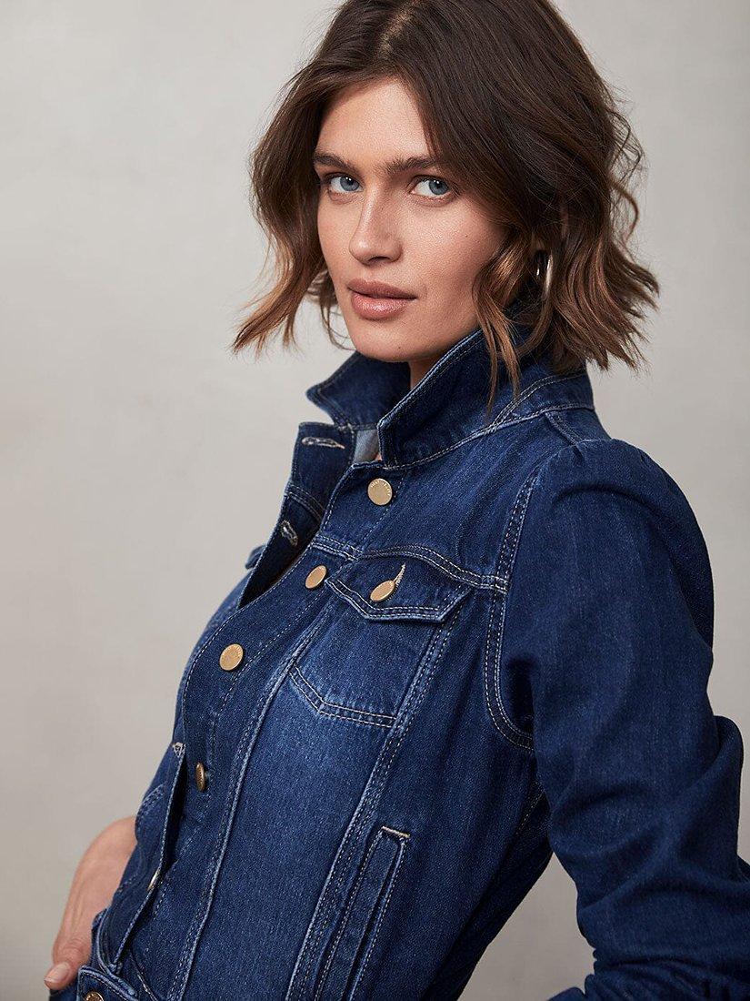 Mint Velvet Fray Denim Jacket, Dark Blue