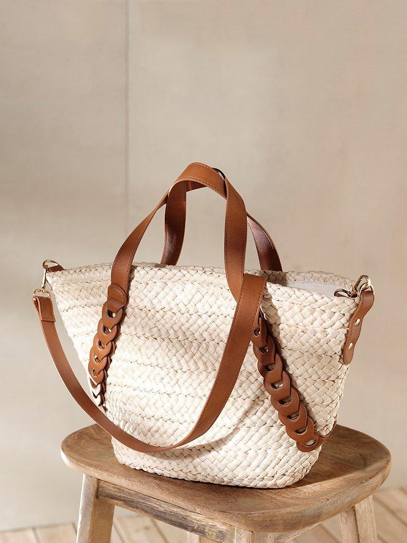 Mint Velvet Rina Plaited Basket Bag, Tan