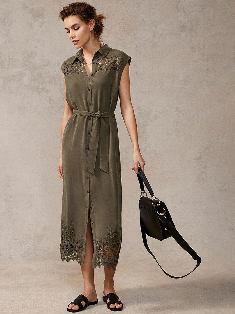 Mint Velvet Khaki Lace Midi Dress, Green