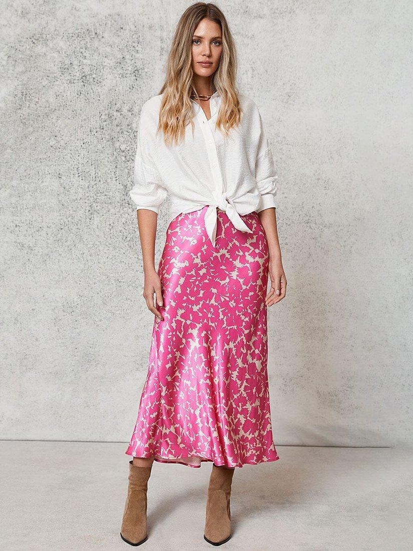 Mint Velvet Mimi Satin Floral Maxi Skirt, Pink