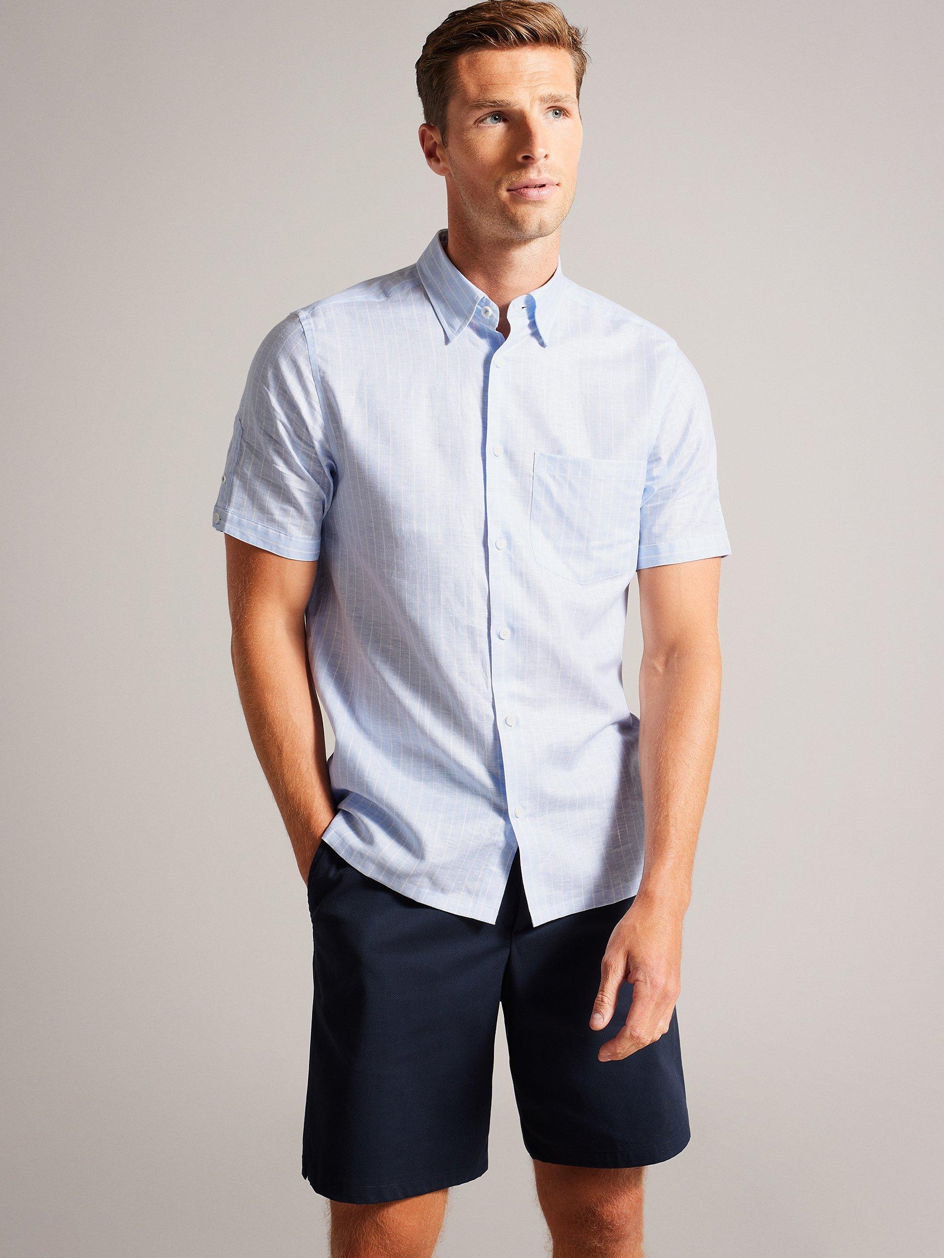 Ted Baker Lytham Short Sleeve Linen Blend Shirt, Light Blue