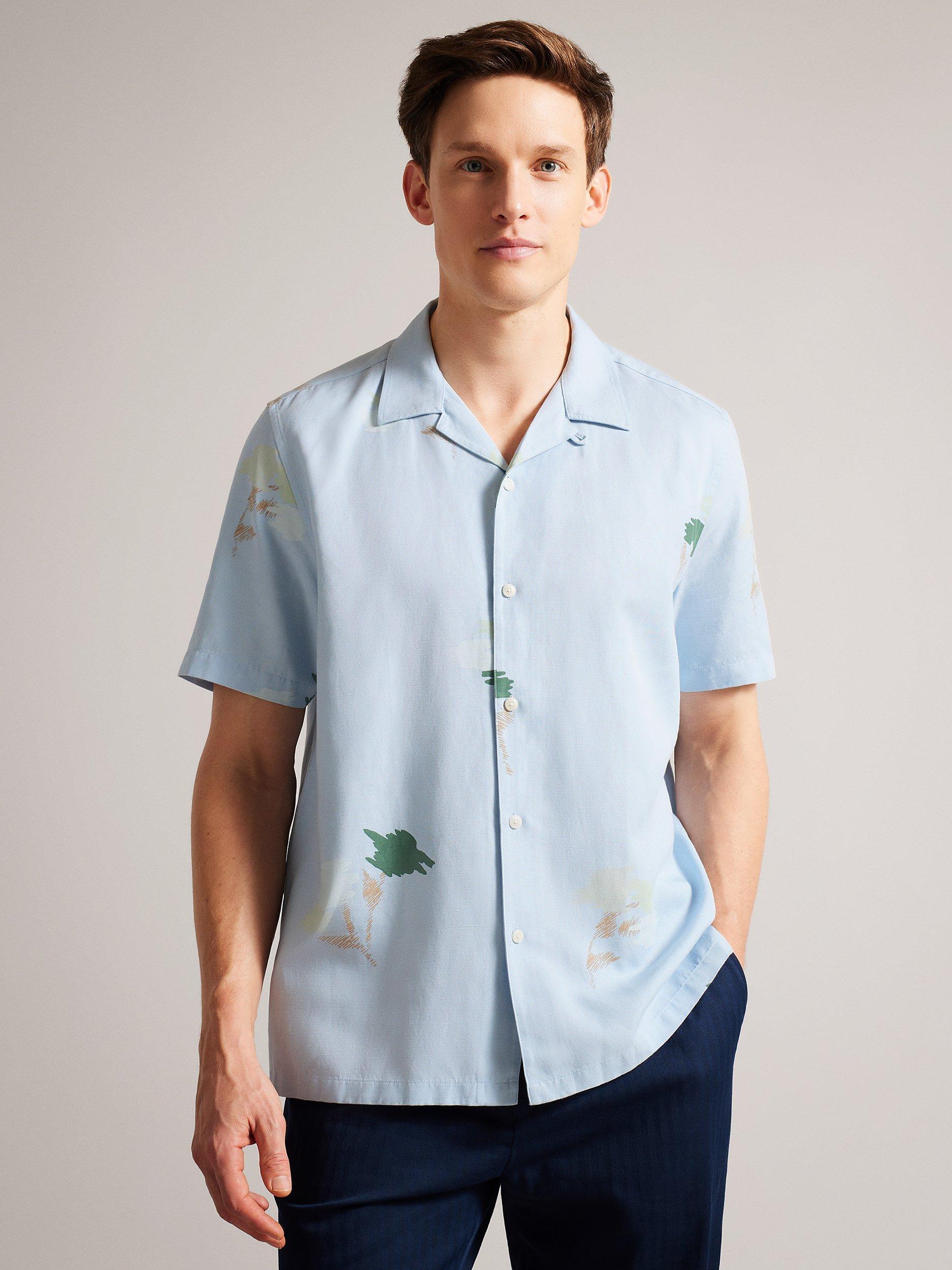 Ted Baker Neele Abstract Floral Print Linen Blend Shirt