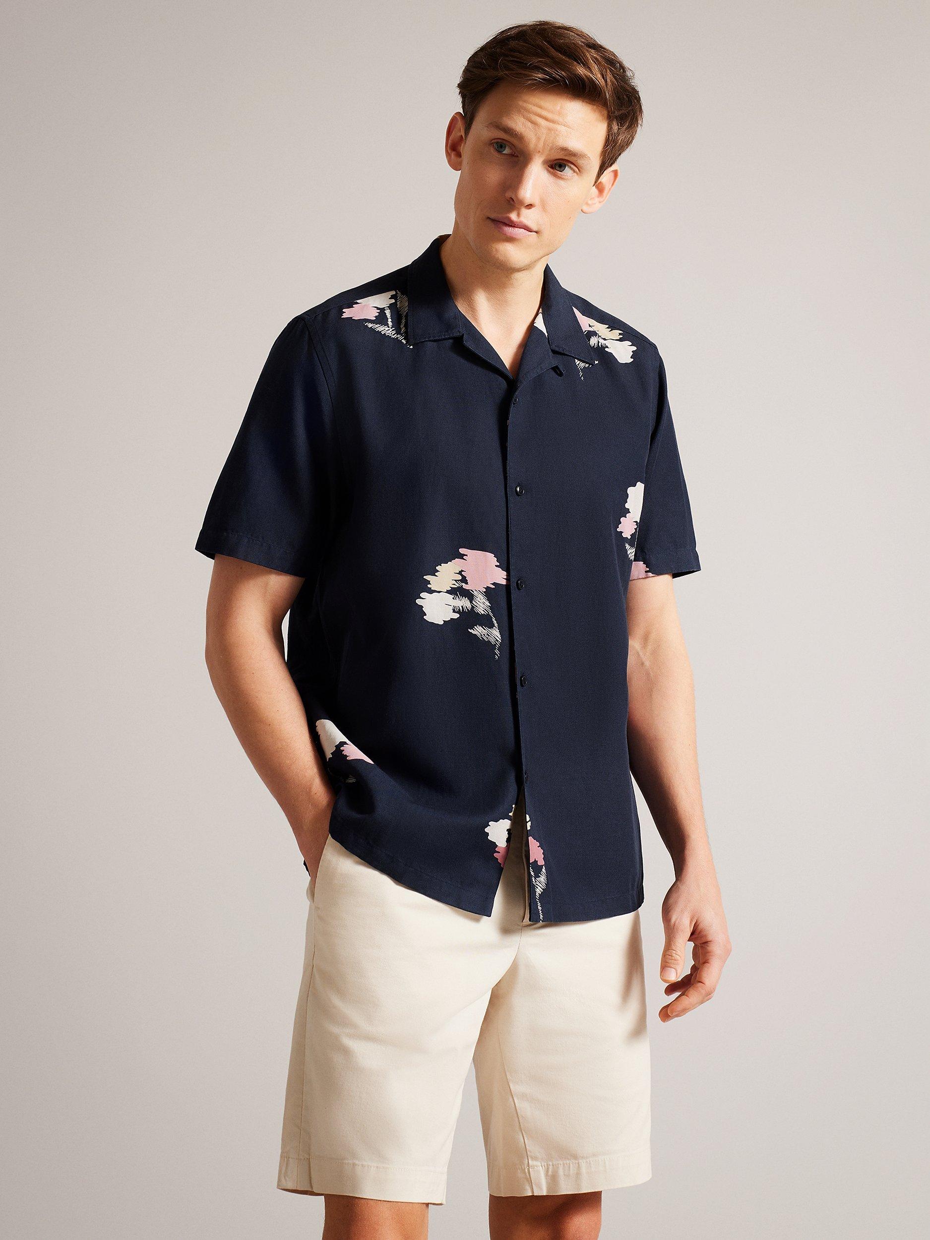 Ted Baker Neele Abstract Floral Print Linen Blend Shirt, Navy