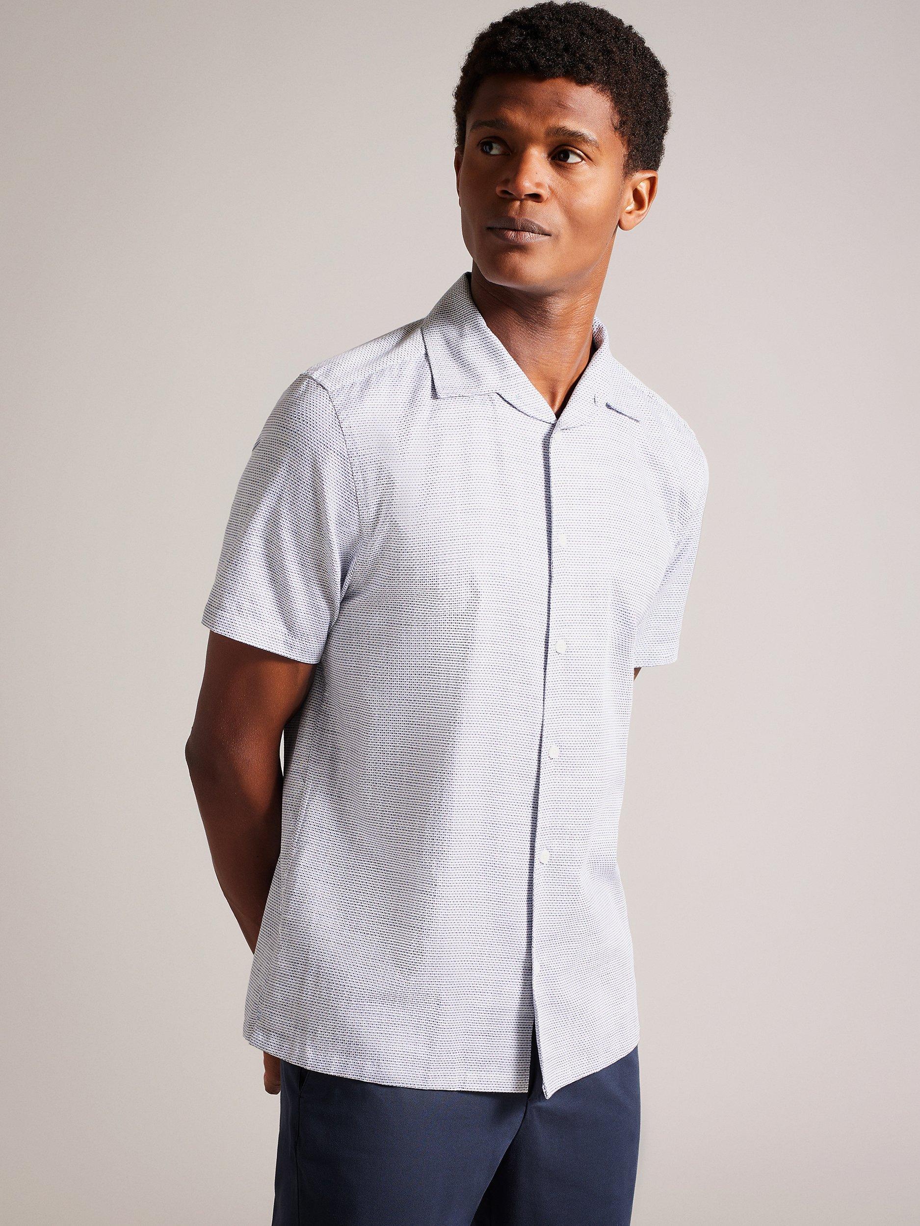Ted Baker Seamus Linen Blend Short Sleeve Shirt, Navy/White