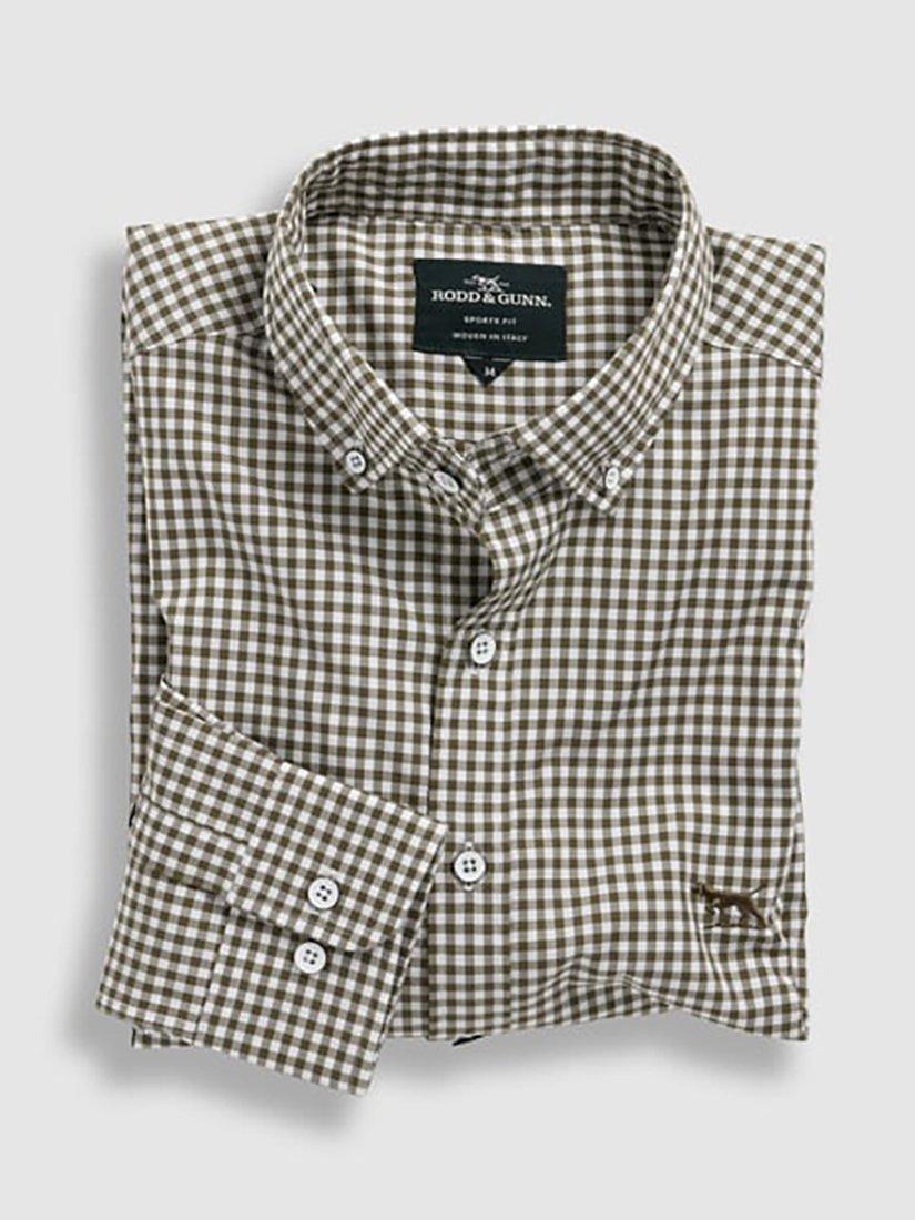 Product image 4 of 5, which shows Rodd & Gunn Gunn Superfine Oxford Gingham Check Slim Fit Long Sleeve Shirt, Brown/White, XS