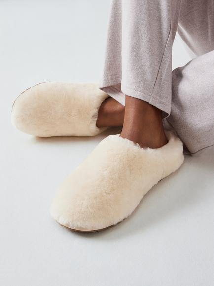 John Lewis Shearling Mule Slippers - view 2, Light Cream