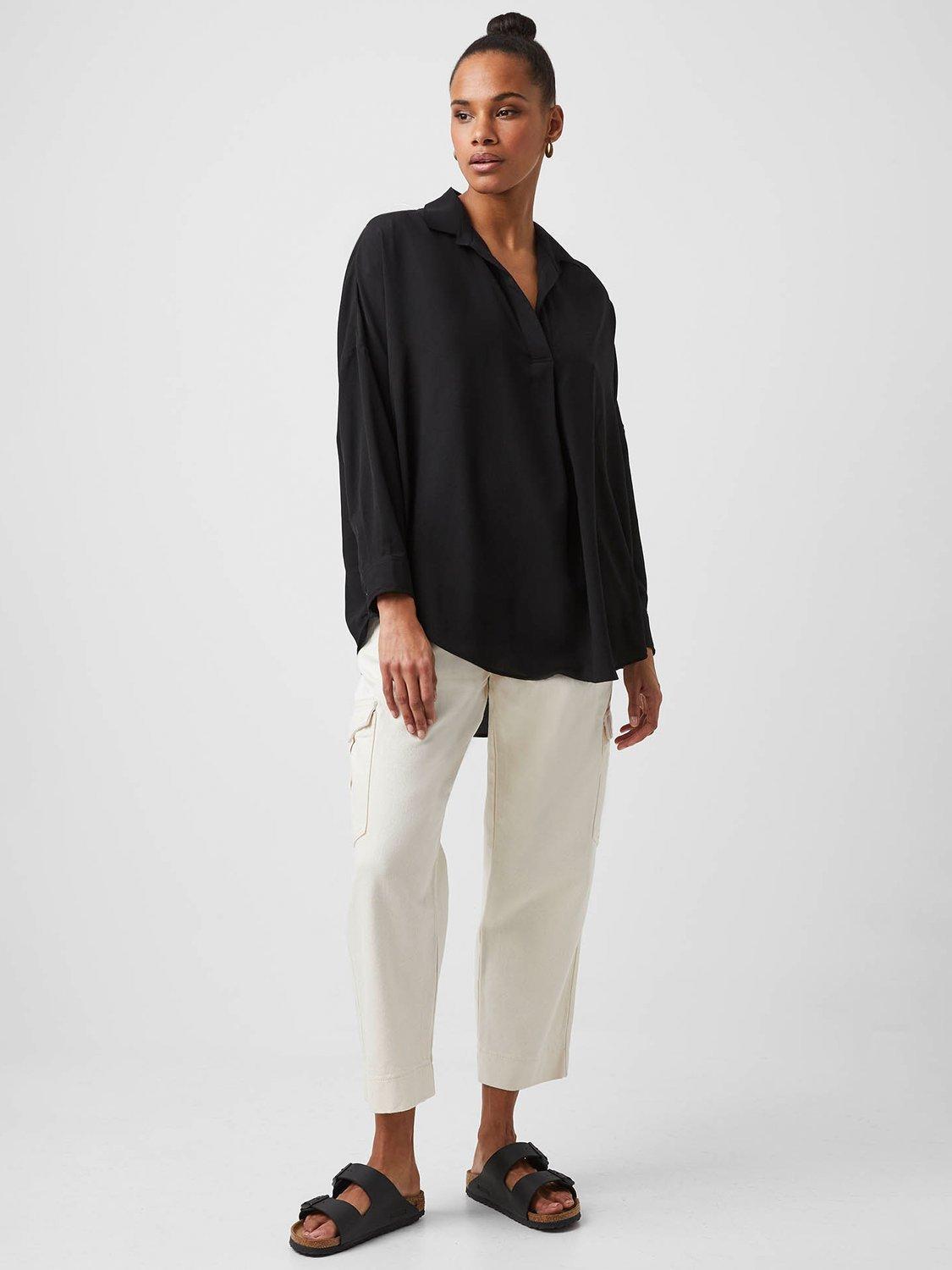 Product image 2 of 3, which shows French Connection Rhodes Recycled Crepe Popover Shirt, Black, XS