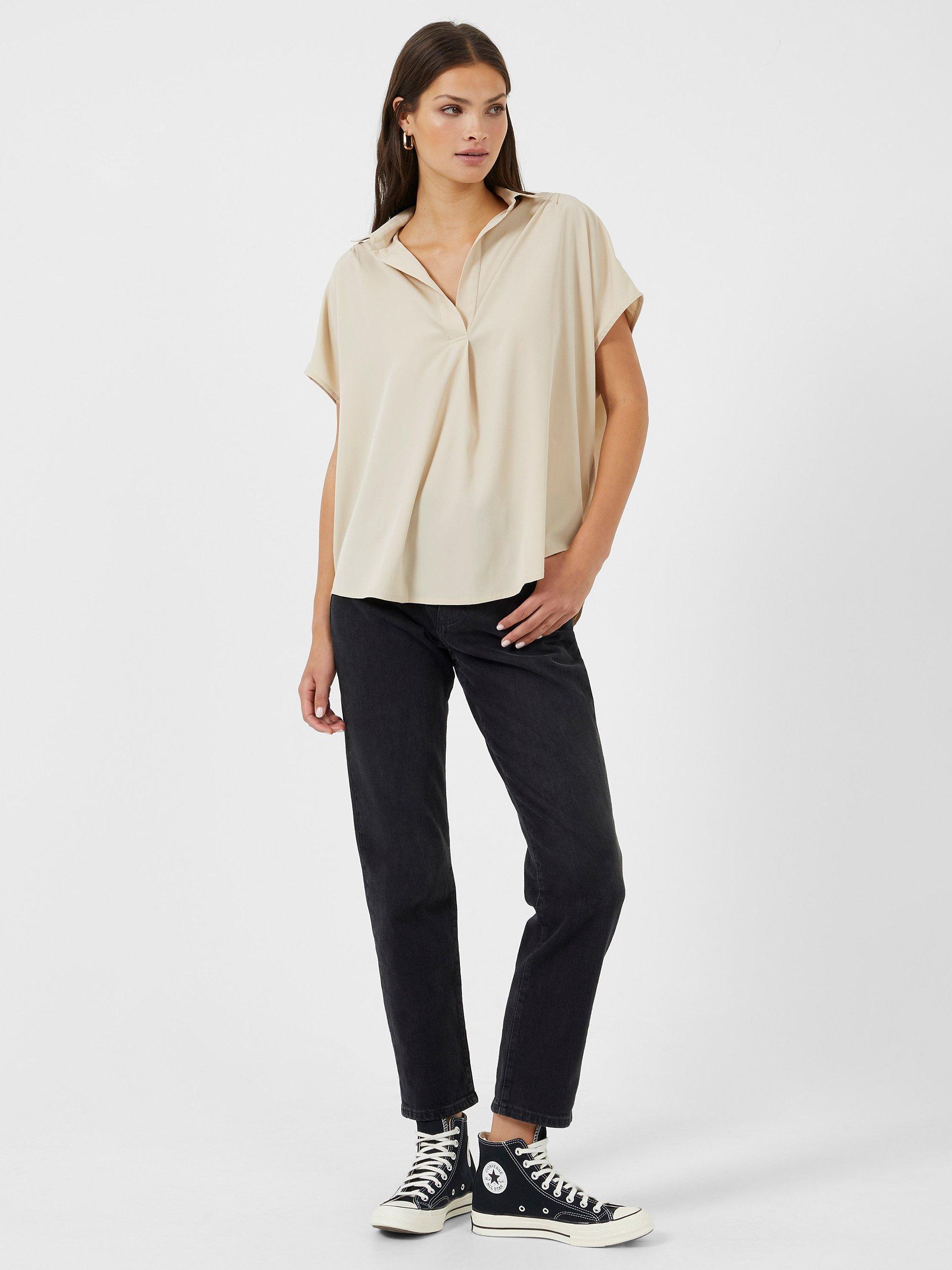 French Connection Crepe Short Sleeve V-Neck Blouse, Wild Wheat, XS