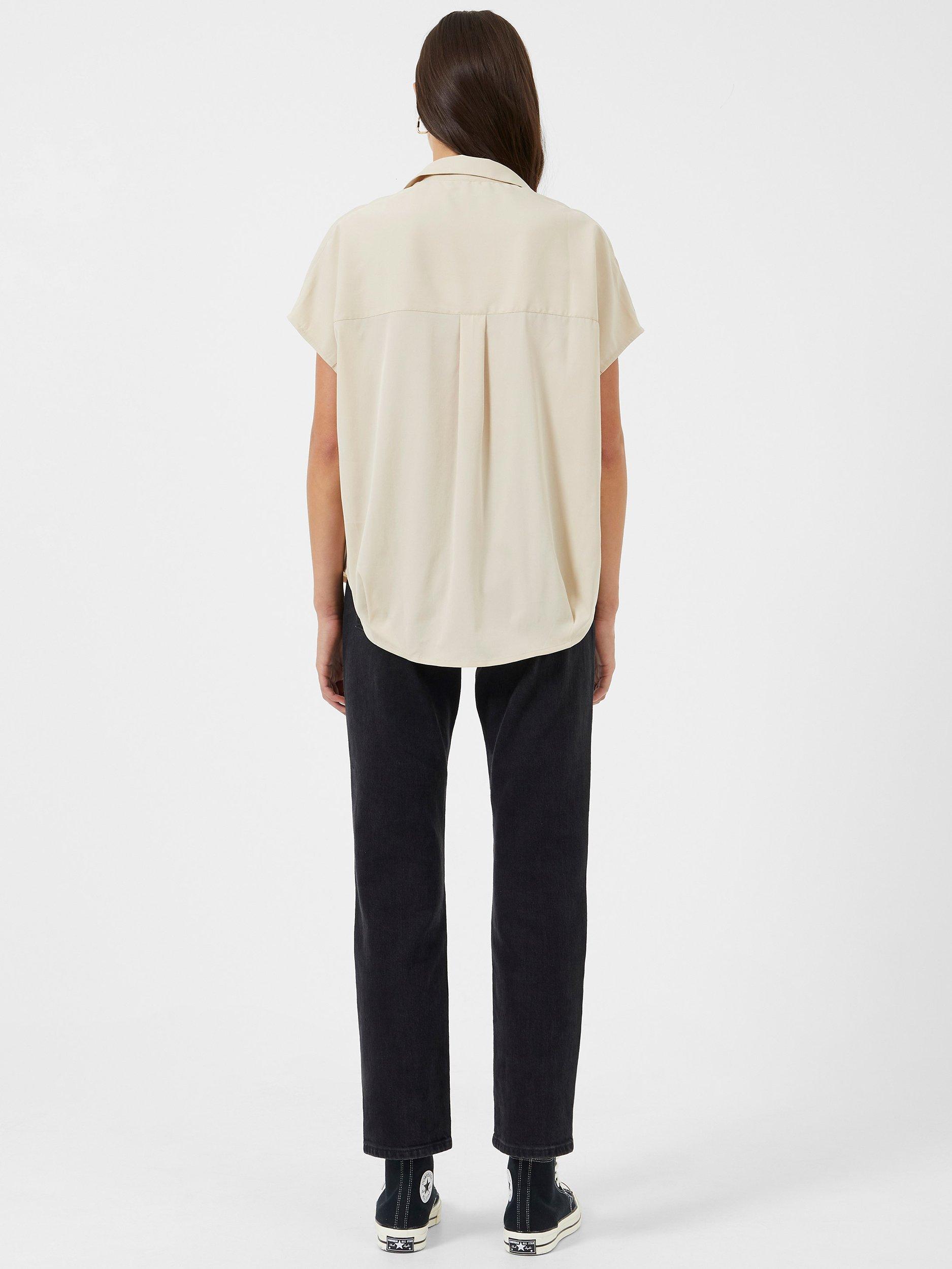 French Connection Crepe Short Sleeve V-Neck Blouse, Wild Wheat, XS