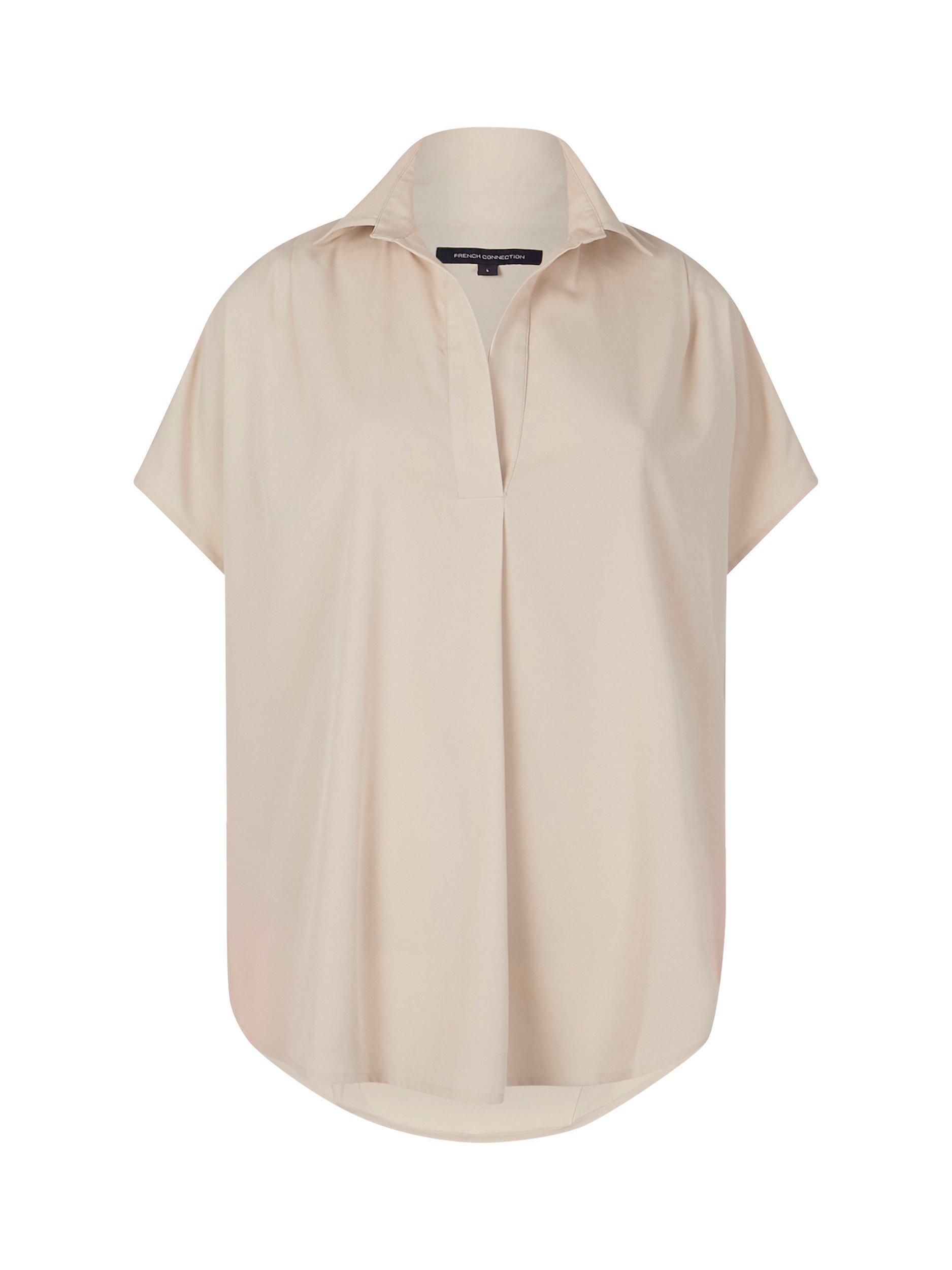 French Connection Crepe Short Sleeve V-Neck Blouse, Wild Wheat, XS
