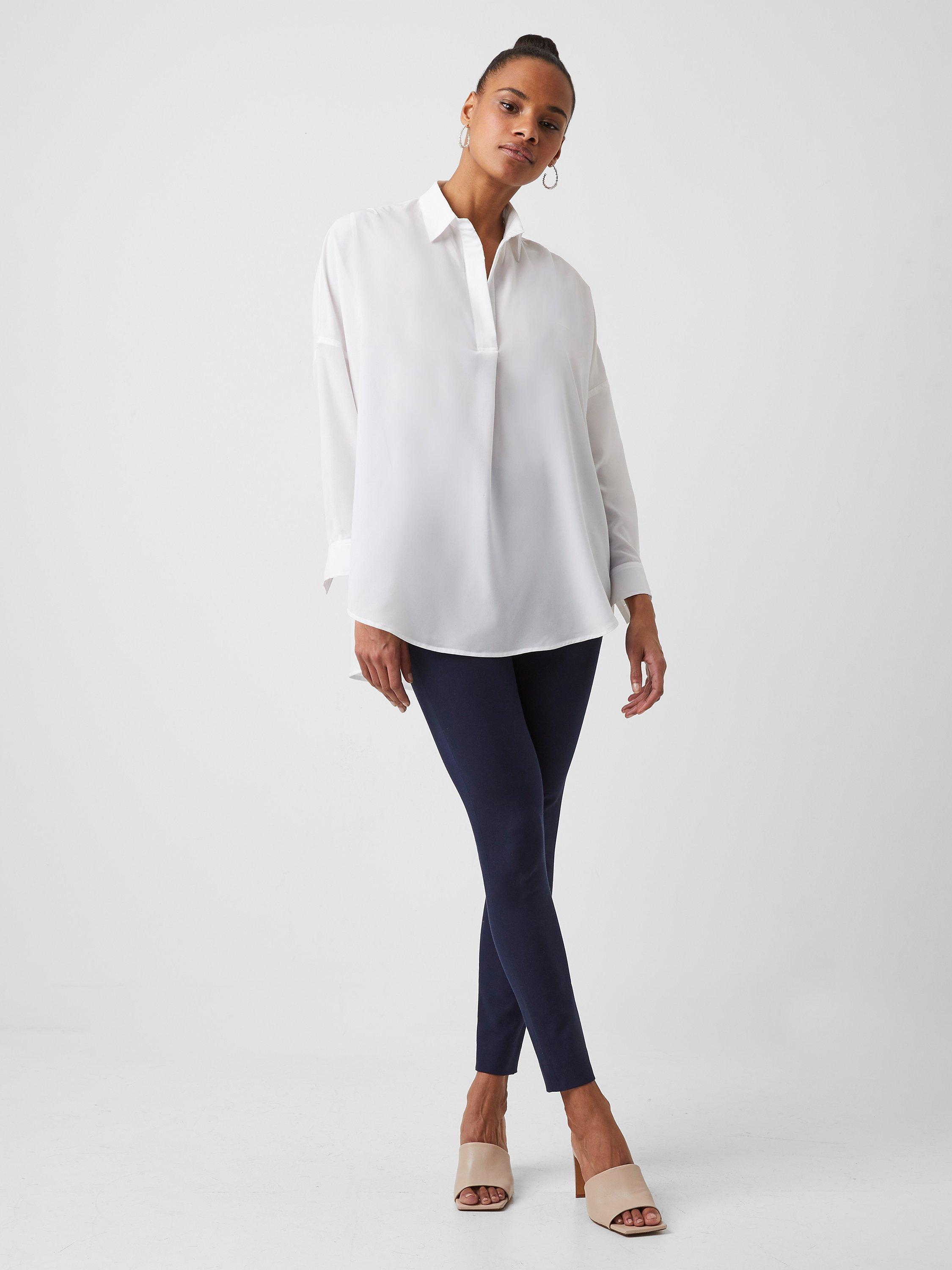 Product image 1 of 3, which shows French Connection Rhodes Recycled Crepe Popover Shirt, Winter White, XS