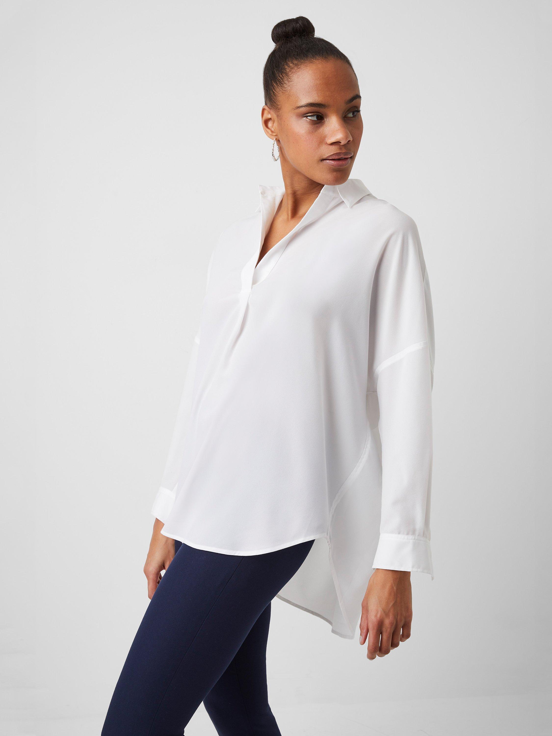Product image 3 of 3, which shows French Connection Rhodes Recycled Crepe Popover Shirt, Winter White, XS
