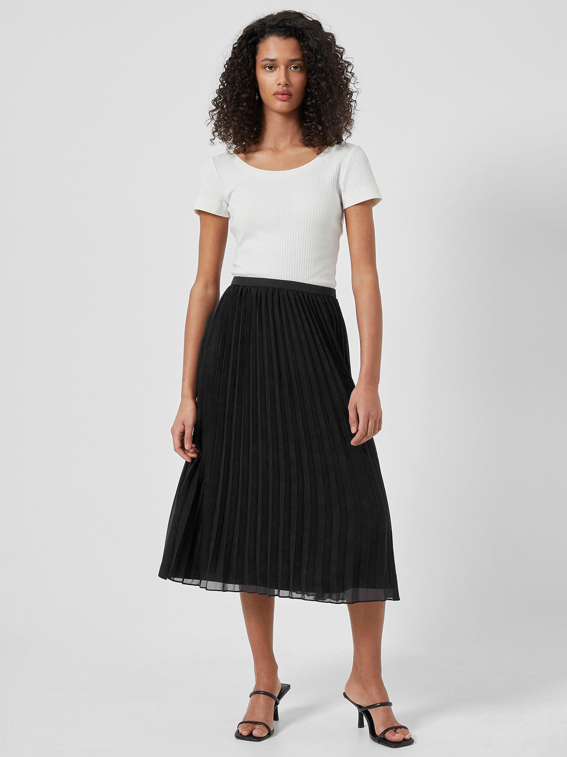 French Connection Plain Pleated Midi Skirt Black