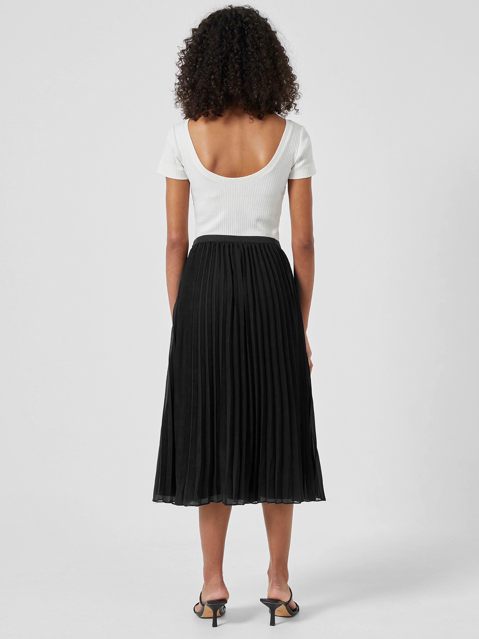 Product image 3 of 4, which shows French Connection Plain Pleated Midi Skirt, Black, L