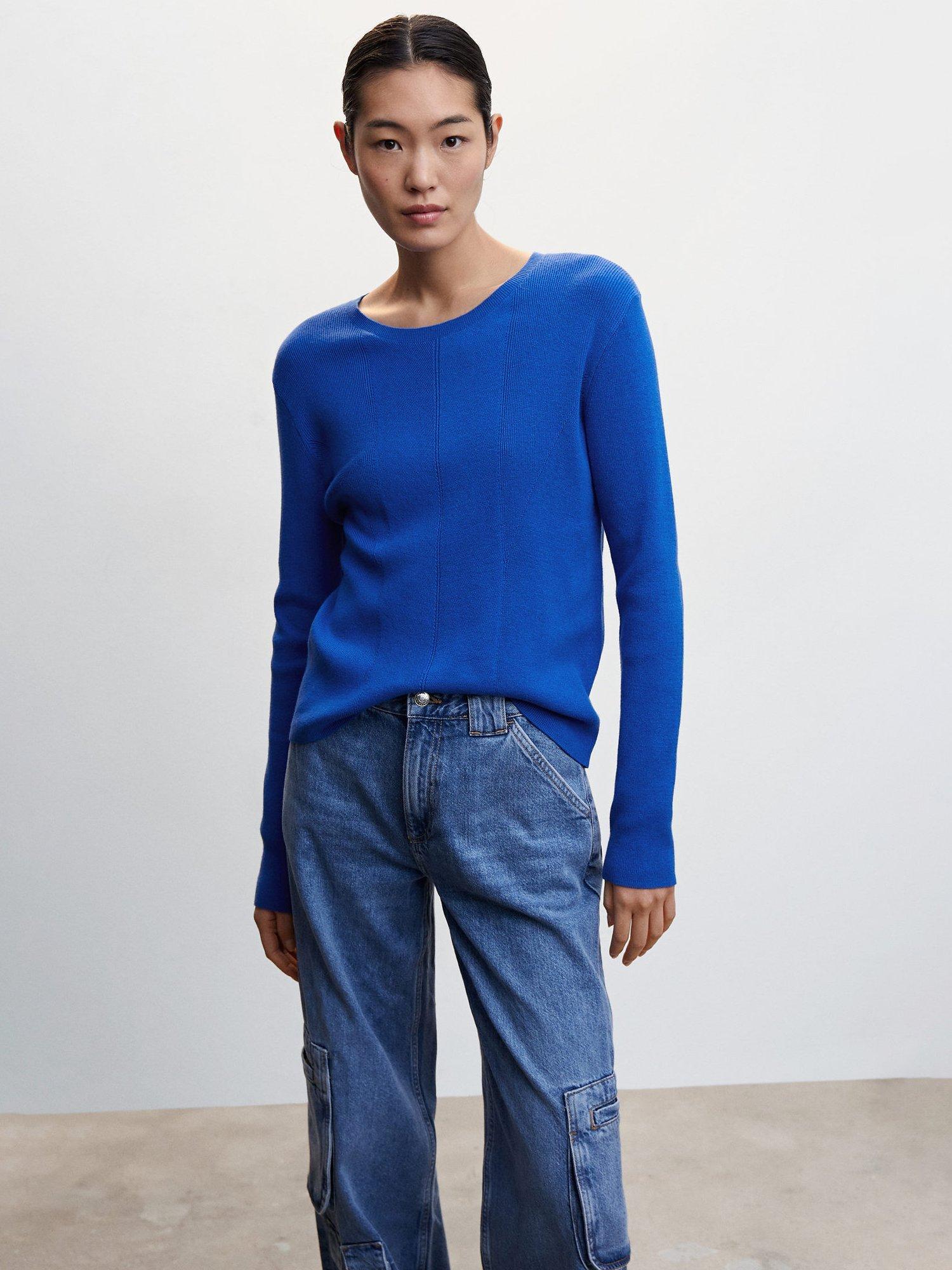 Mango Kars Stripe Textured Jumper, Bright Blue