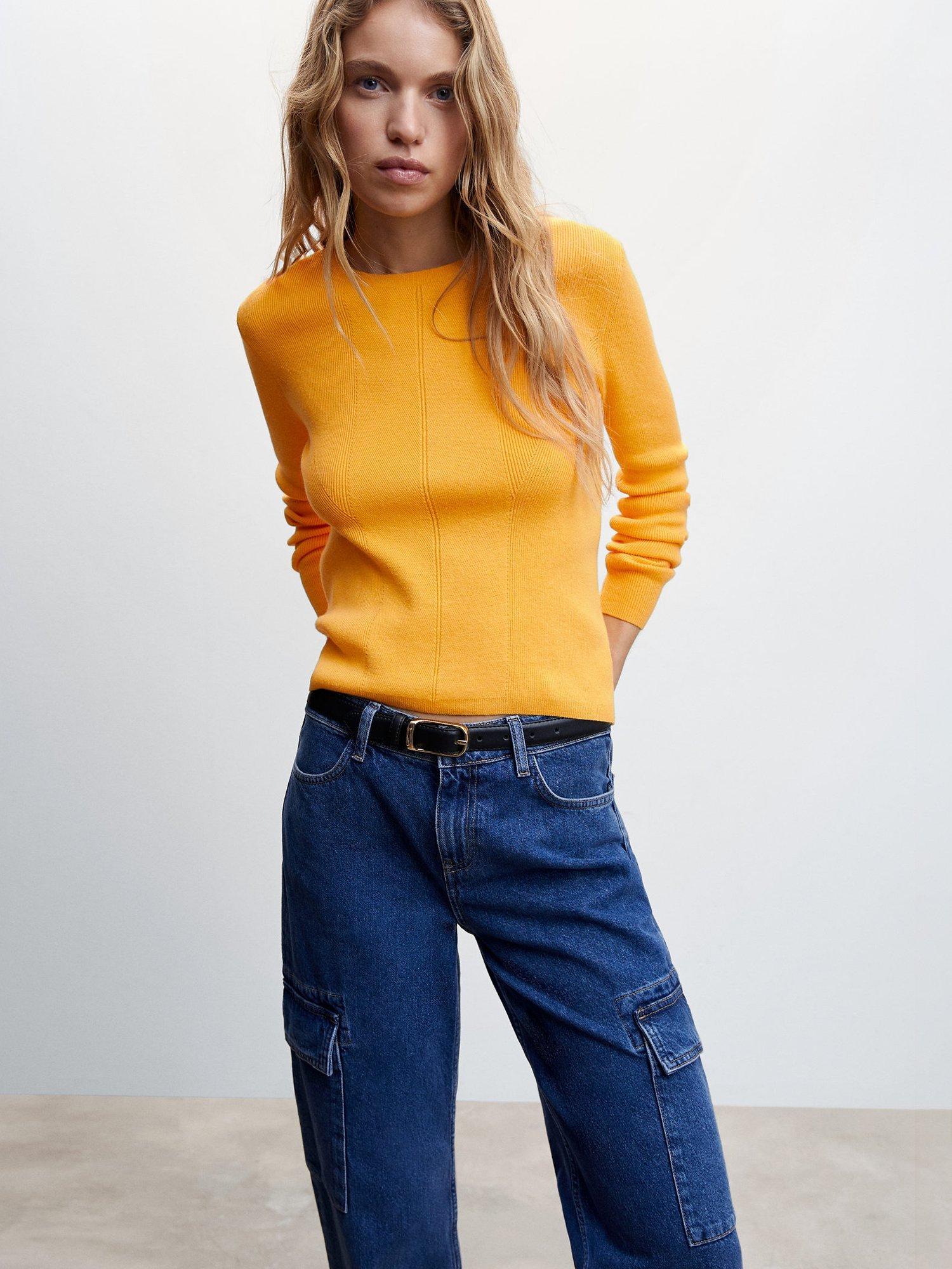 Mango Kars Stripe Textured Jumper, Medium Yellow