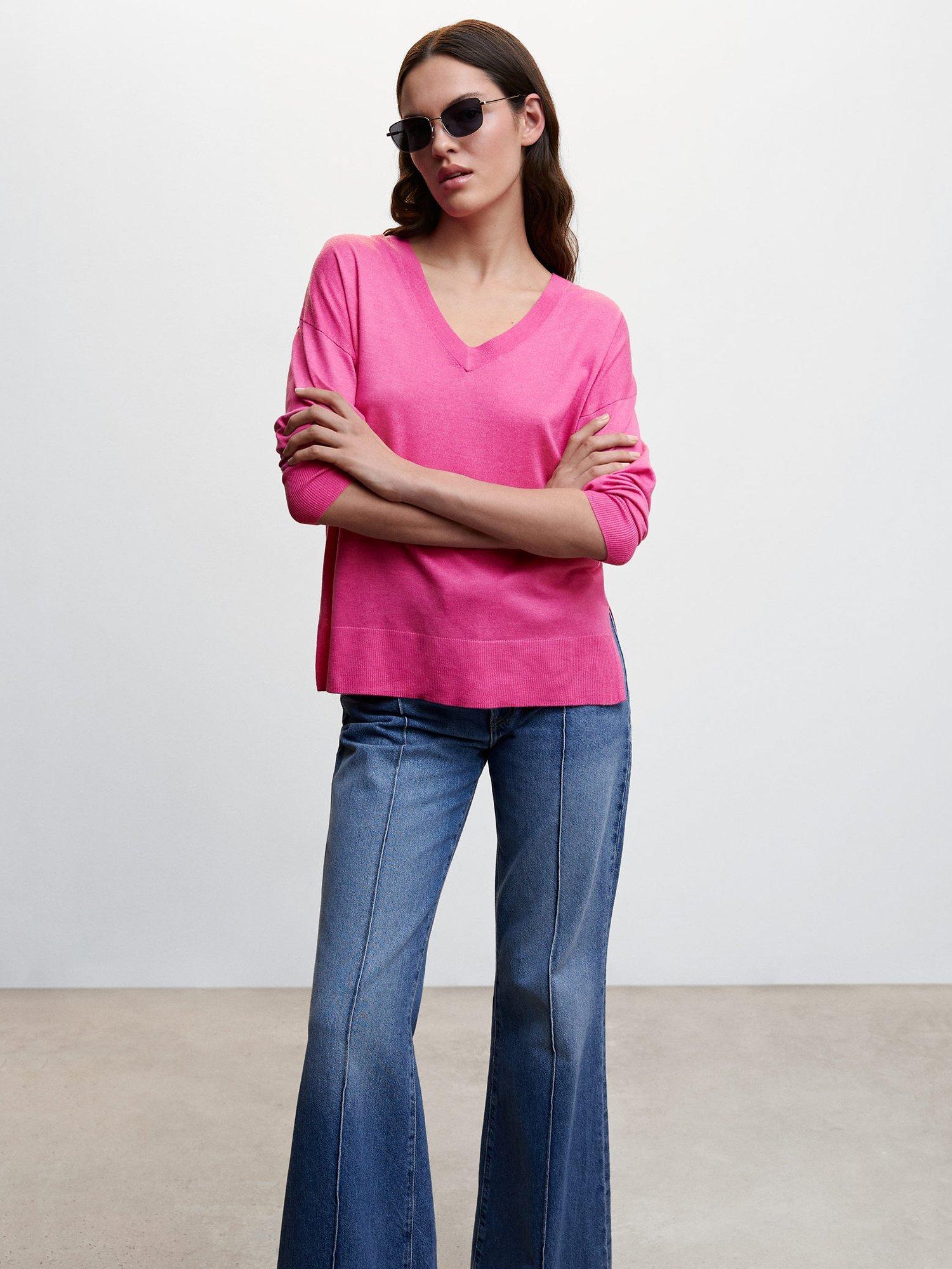 Mango Lombia V-Neck Jumper, Pink