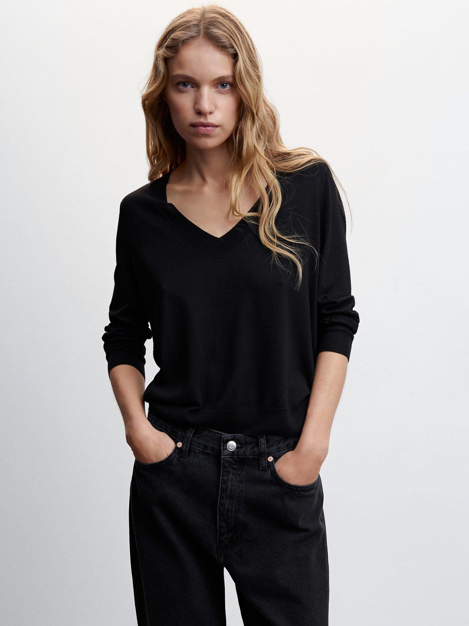 Mango Lucca V-Neck Jumper, Black
