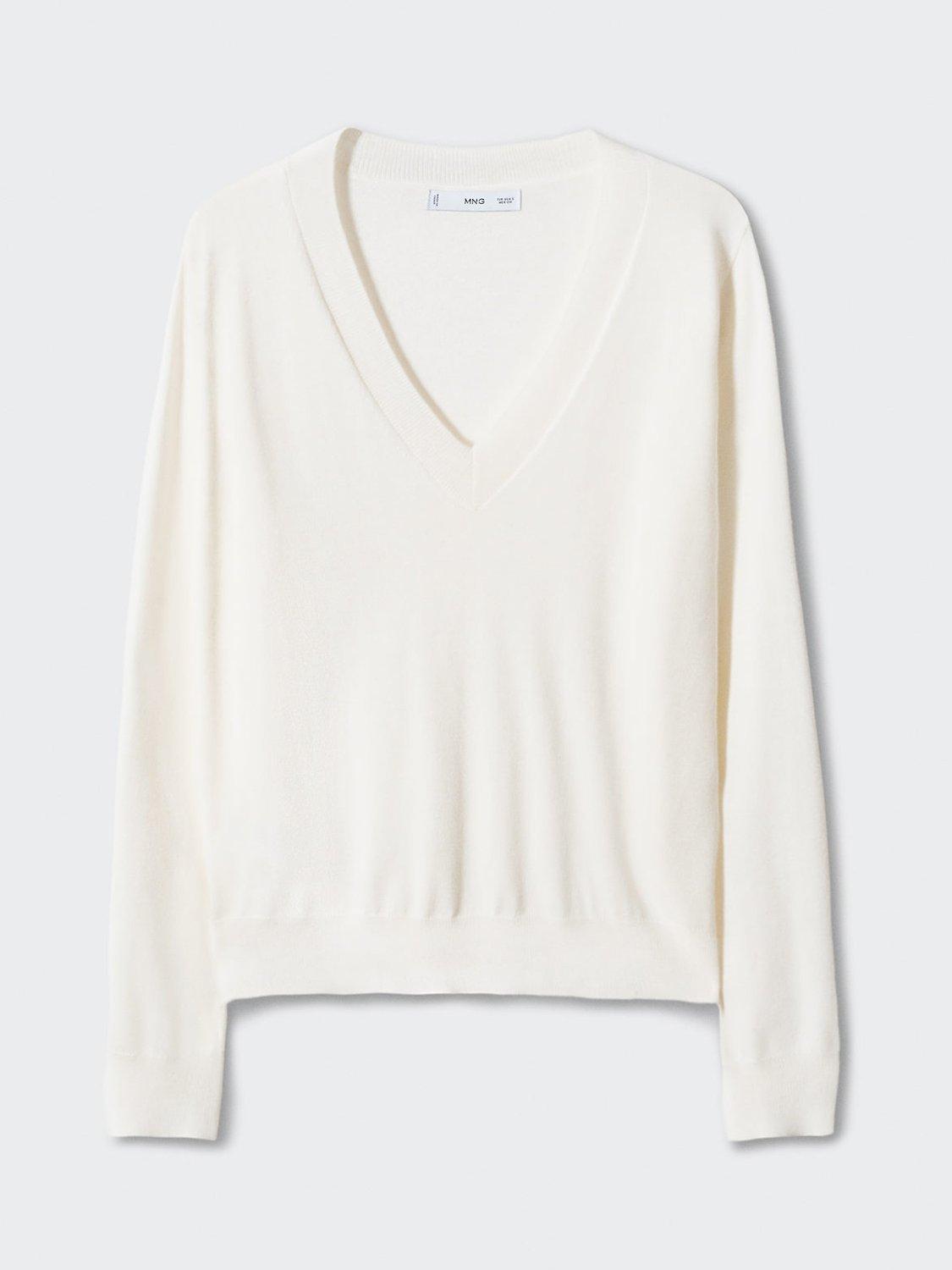 Mango Lucca V-Neck Jumper, Natural White